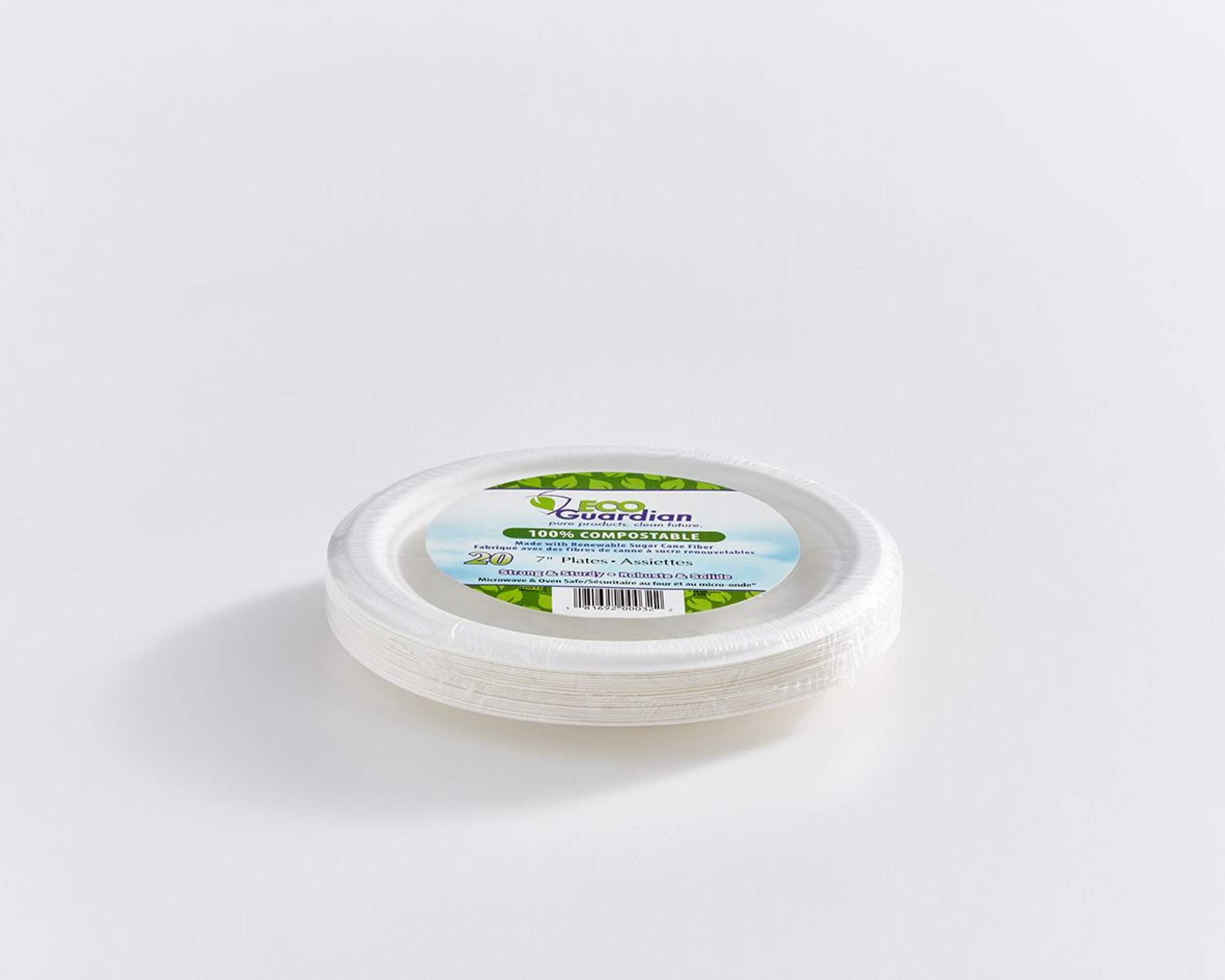 Round Sugarcane Eco-Friendly Dessert Plates, White, 7-in, 20-pk, for Christmas/Thanksgiving/New Year's Eve/Birthday Party Front_Elevated