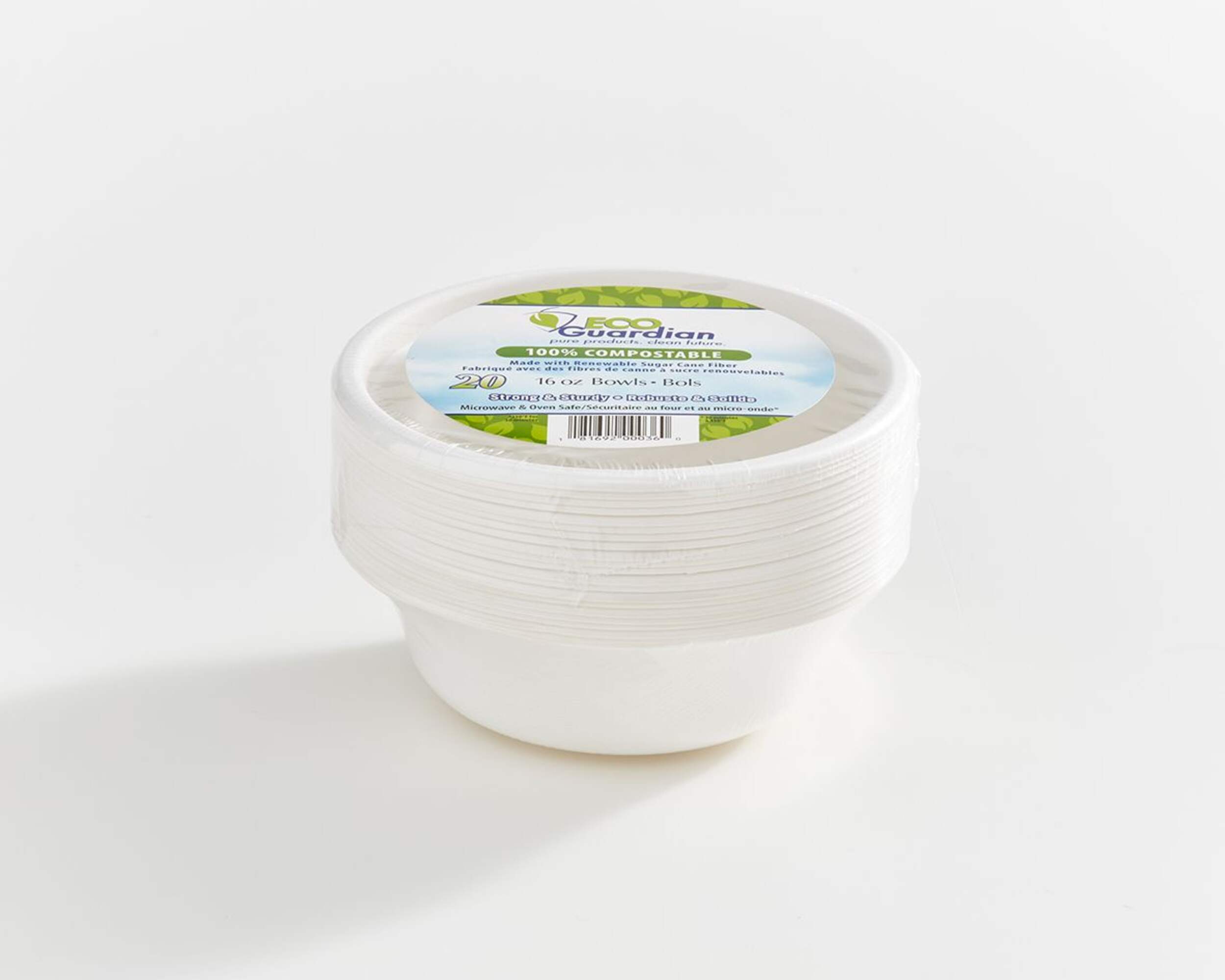 Round Sugarcane Compostable Eco Bowls, White, 6-in, 20-pk, for Christmas/Thanksgiving/New Year's Eve/Birthday Party Front_Flat