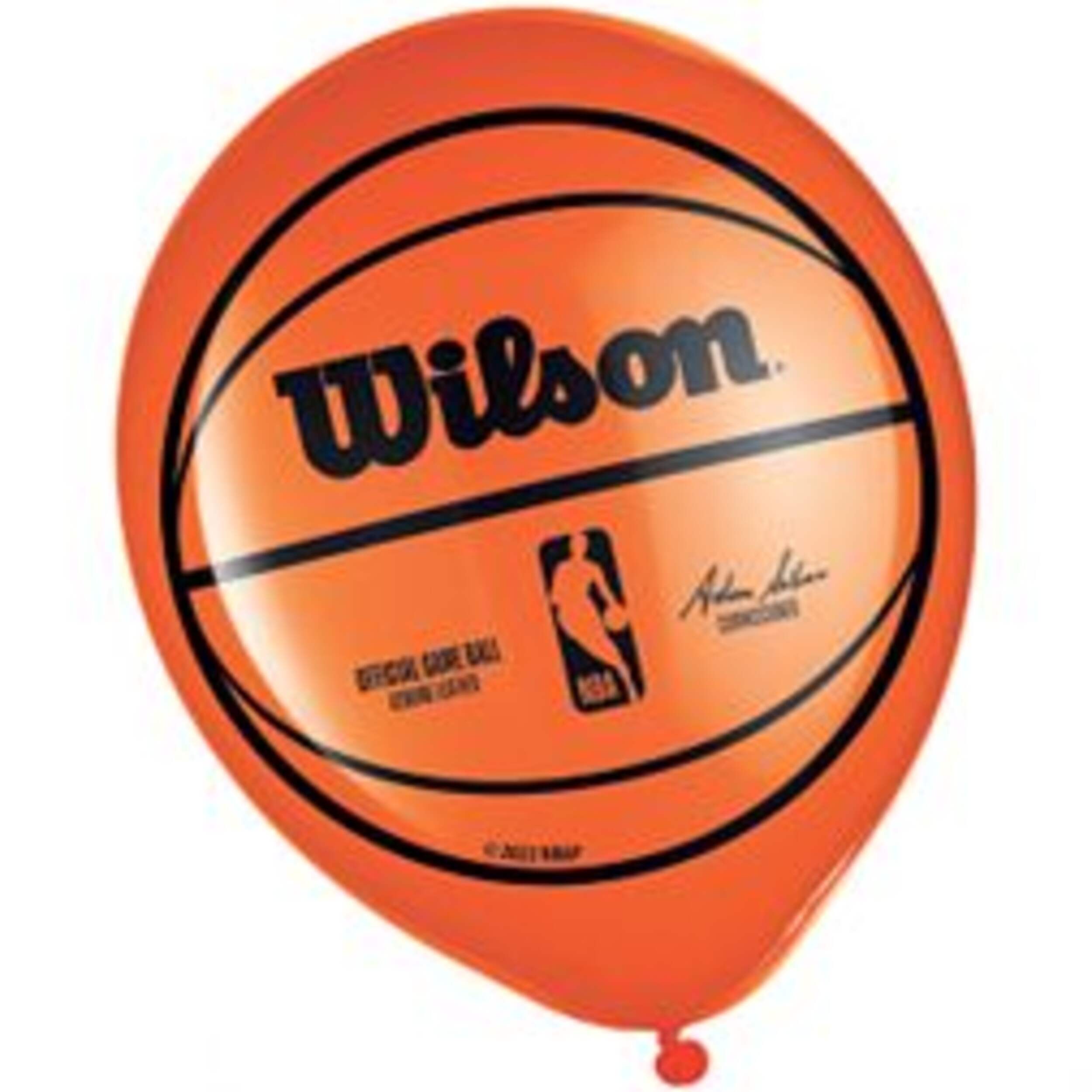 Basketball "Wilson" Round Latex Balloons, Orange/Black, 12-in, 6-pk, for Sports Party Front_Flat
