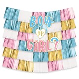 "Boy or Girl?" Plastic Fringe Scene Setter Background Decoration, Blue/Pink, 6.6-ft, 15-pk, for Gender Reveal Front_Flat