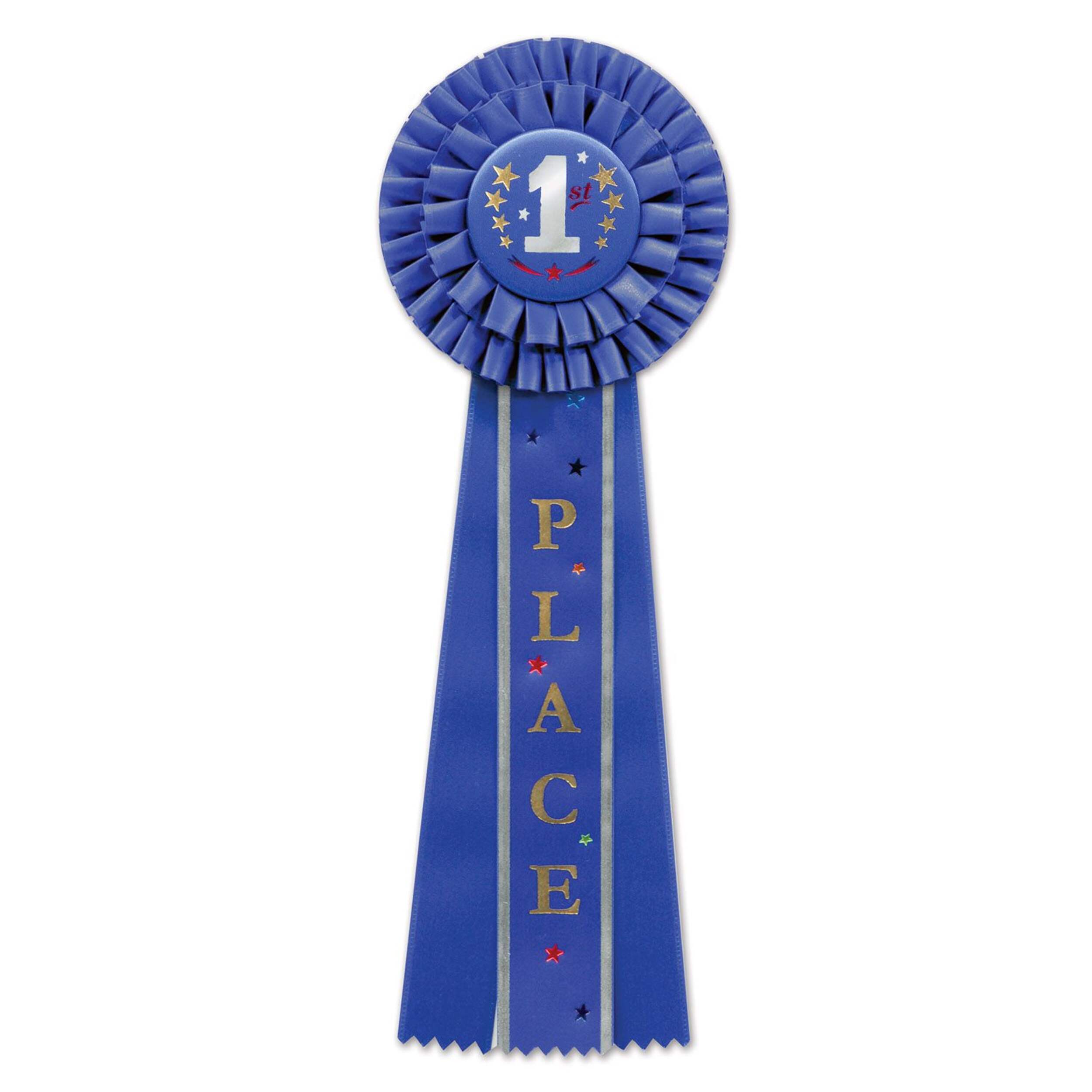 1st Place Deluxe Blue Rosette Ribbon, One Size, Wearable Accessory for Sports/Party/School Front_Flat
