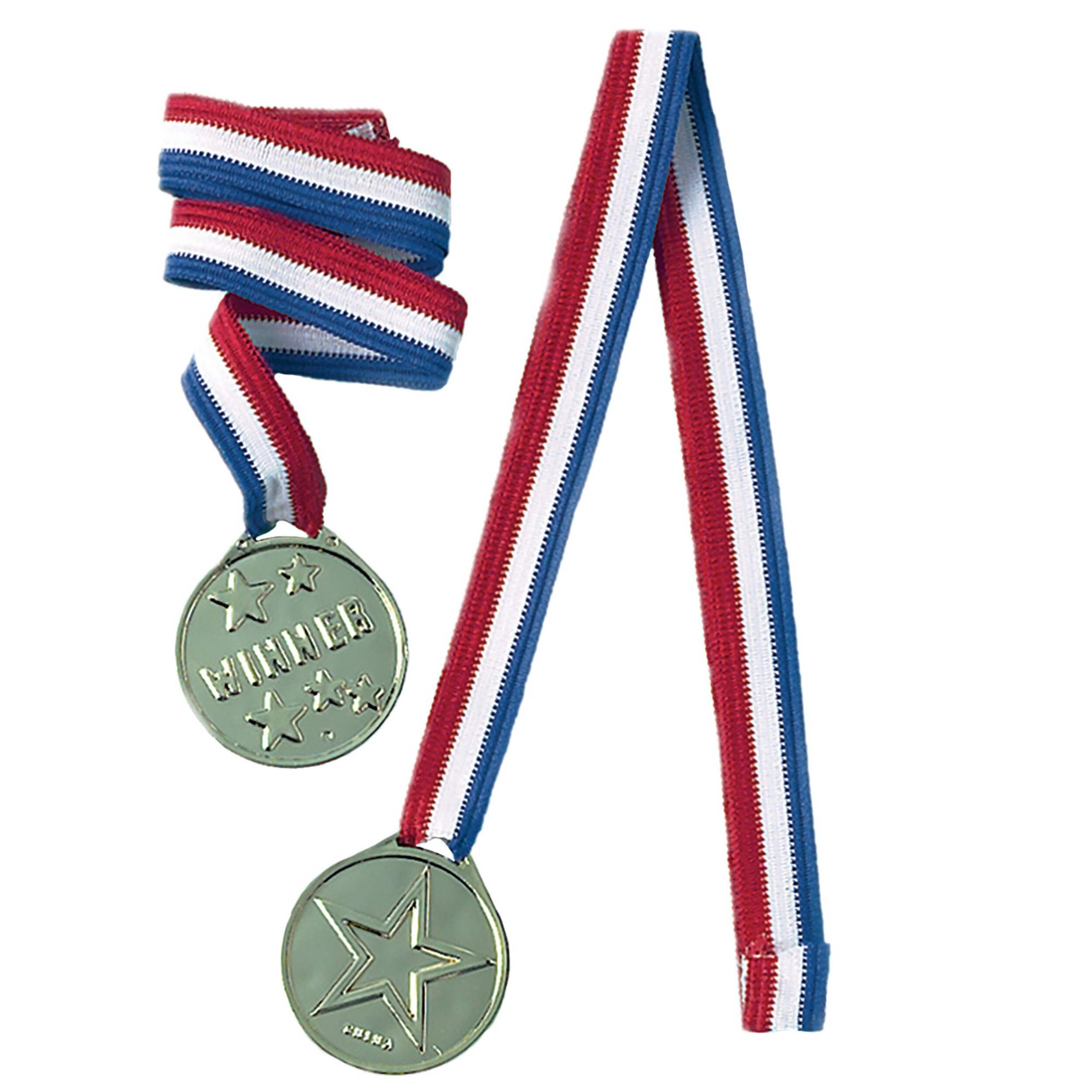 "Winner" Award Medals with Ribbon, Silver, One Size, 12-pk,, Wearable Accessories for Sports Composite_or_Mixed