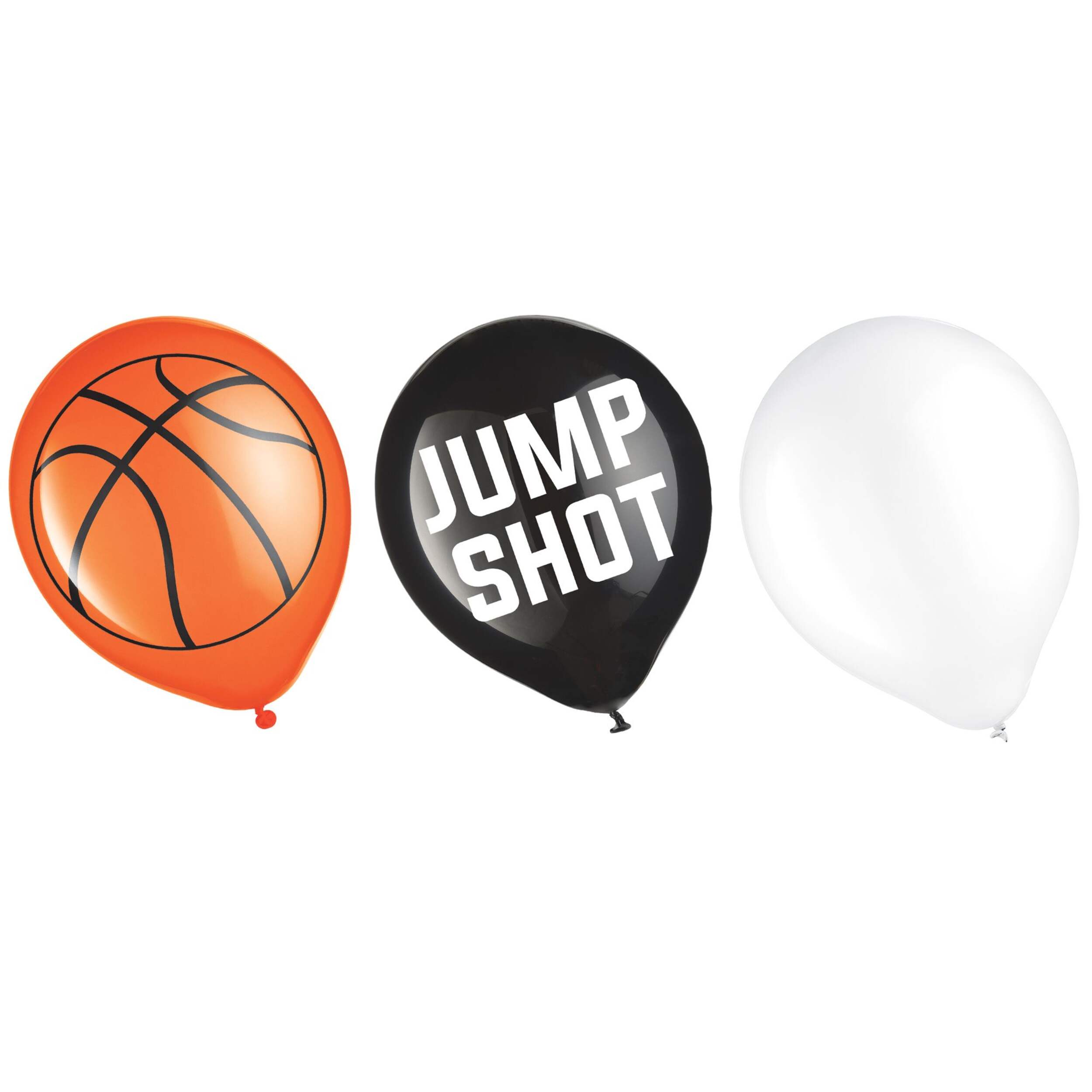Basketball Fan Latex Basketball Balloons, Brown/Black/White, 12-in, 6-pk, for Birthday/Sports Party Front_Flat