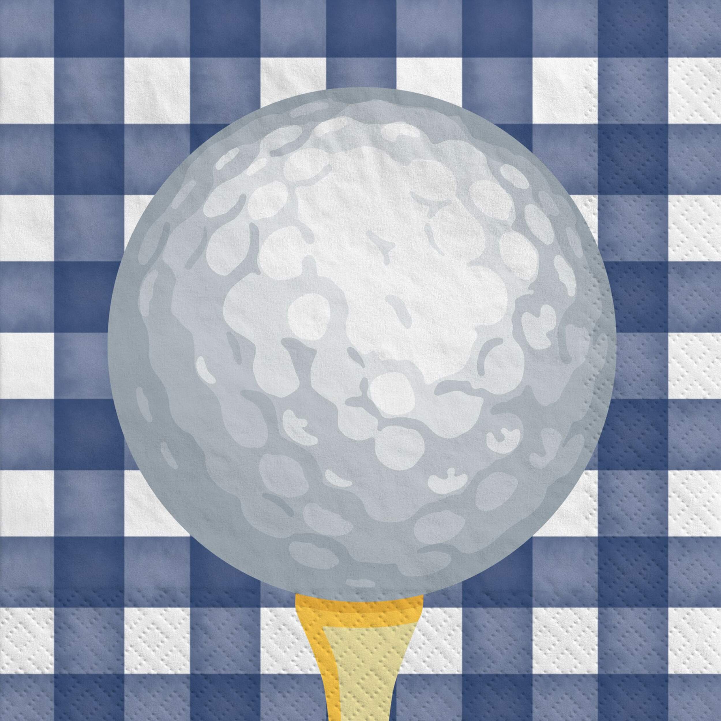Golf "Hole in One" Square Paper Disposable Lunch Napkins, Blue/White, 6.5-in, 40-pk, for Birthday/Sports Party Front_Flat