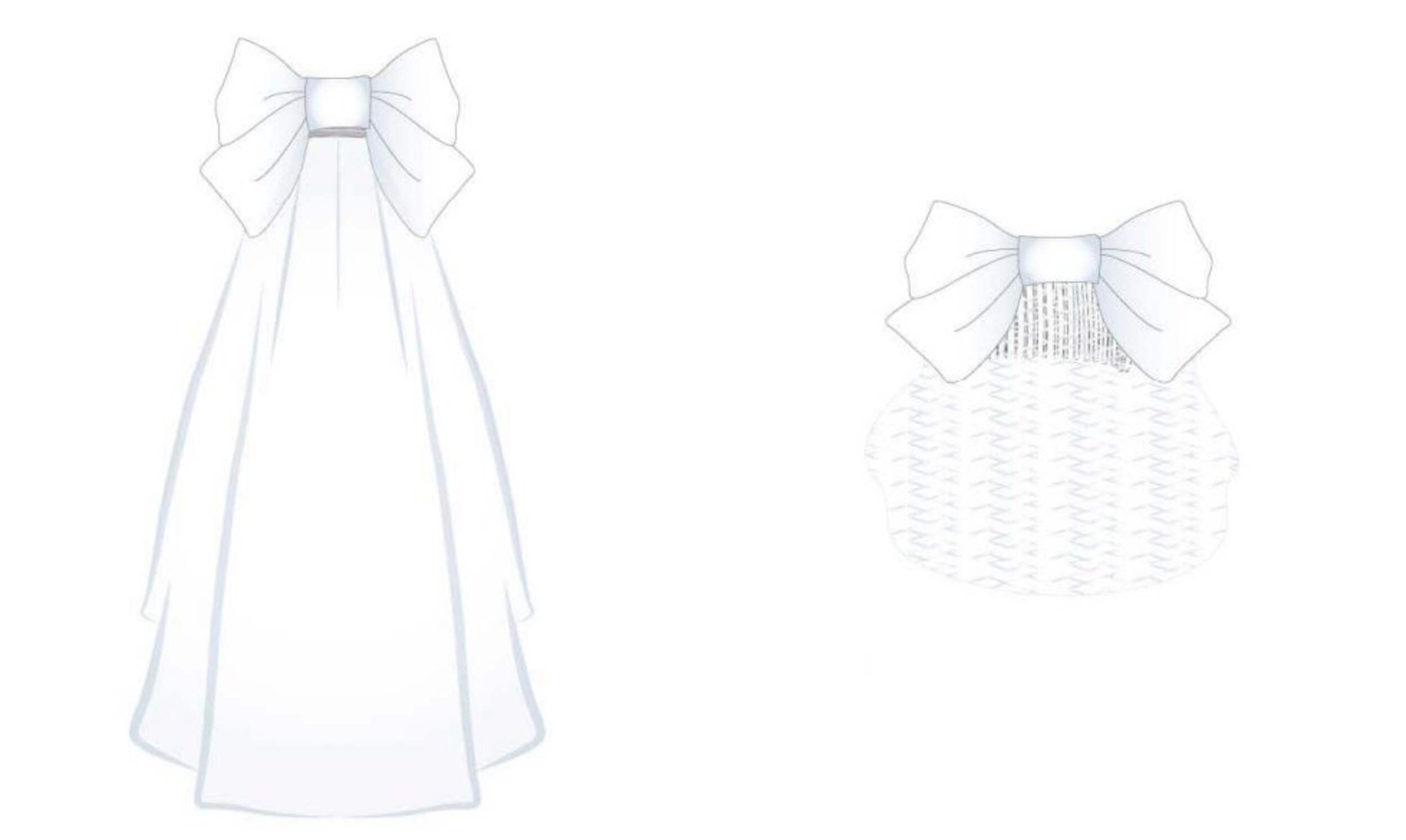 Hair Clip with Short Bridal Veil Front_Flat