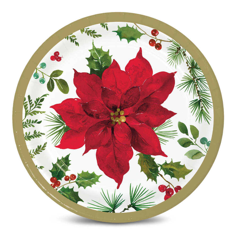 Christmas Posh Poinsettia Lunch Plates 7 in 8 pk Party City