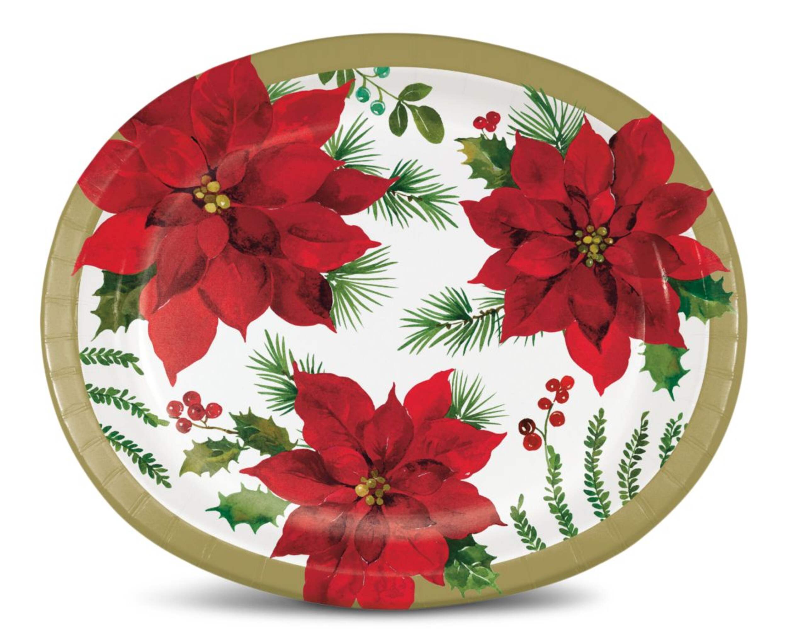 Christmas Posh Poinsettia Oval Plates, 8-pk Front_Flat