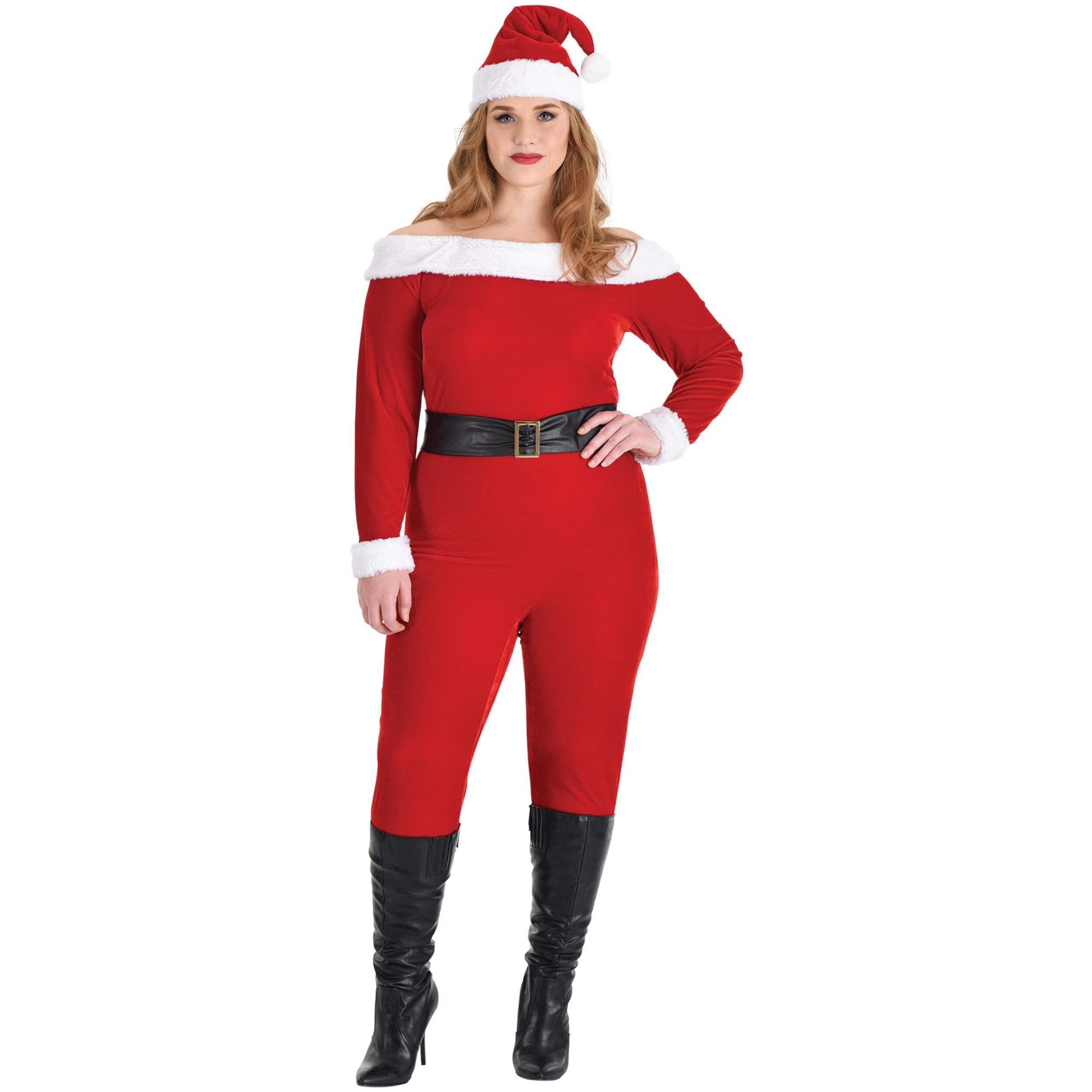 Costume de Noël coquin en velours pour adulte, grande taille Front_Flat