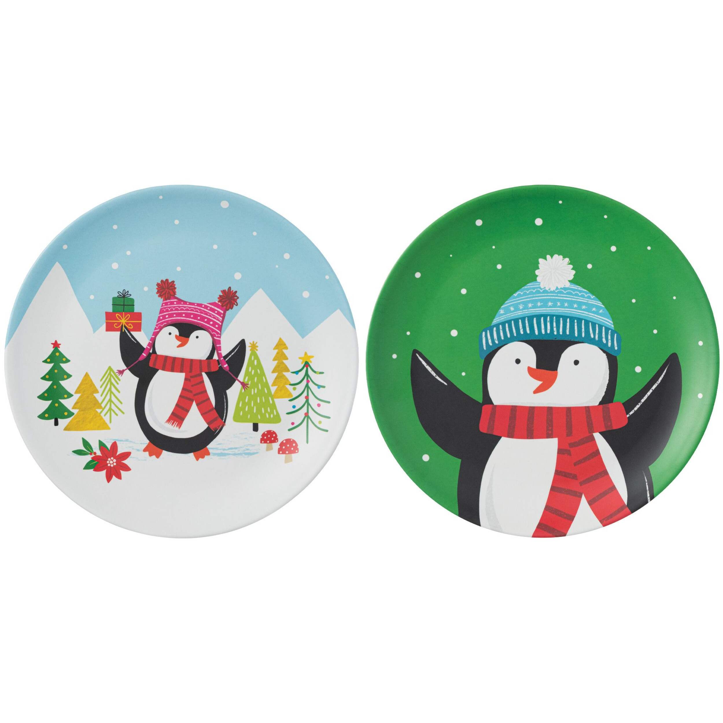 Christmas Penguin Bamboo & Melamine Plate, 10-in, Assorted Front_Flat