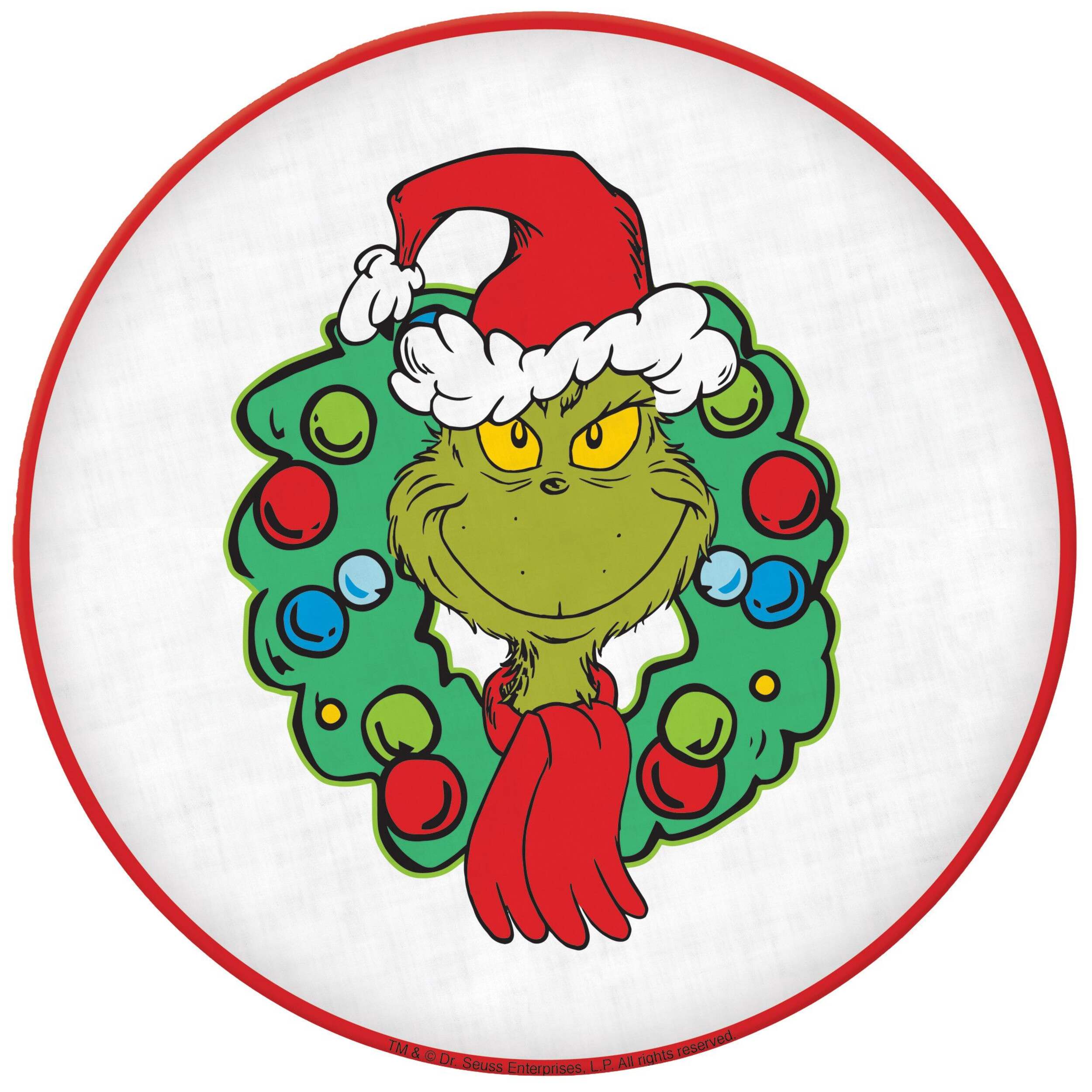 Christmas Traditional Grinch Melamine Round Platter Overhead_Flat