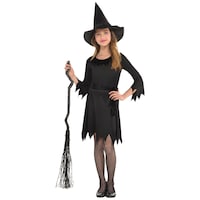 Costume de petite sorcière, tout-petits et enfants, robe noire avec chapeau, tailles variées Front_Flat