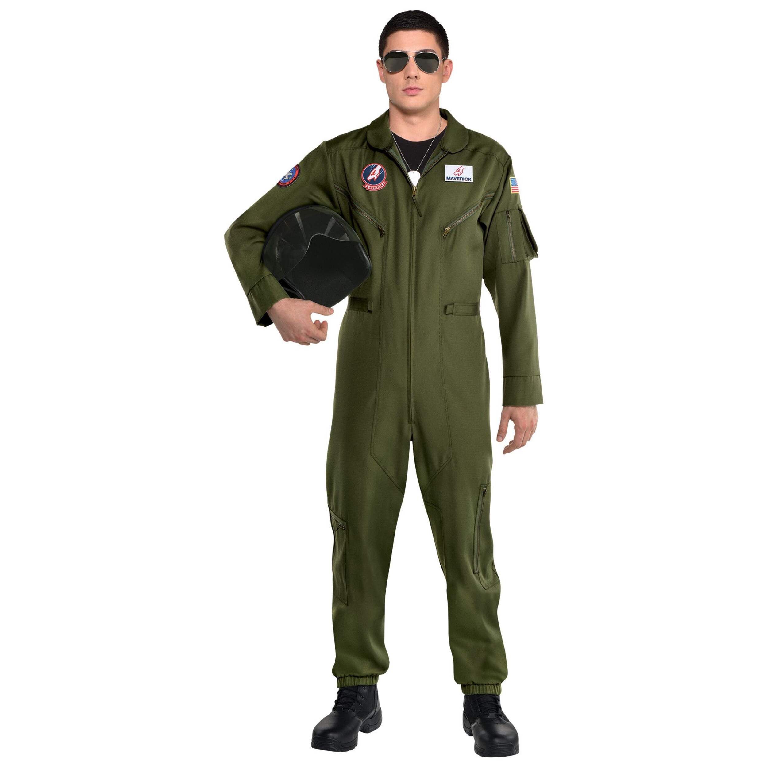 Men's Top Gun Green Flight Suit Halloween Costume, Assorted Sizes ...