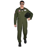 Men's Top Gun Green Flight Suit Halloween Costume, Assorted Sizes Front_Flat