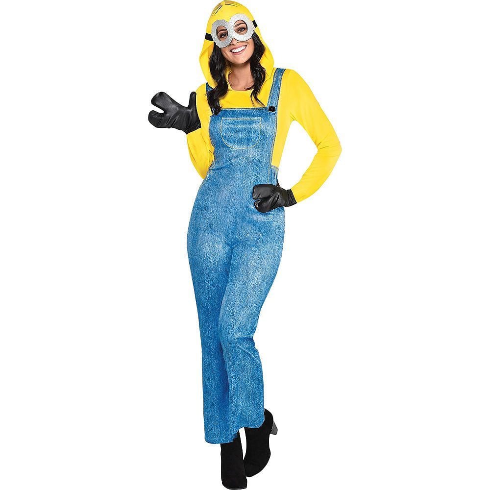 Women's Minion Jumpsuit with Hood & Gloves, Halloween Costume, Yellow/Blue,  Assorted Sizes