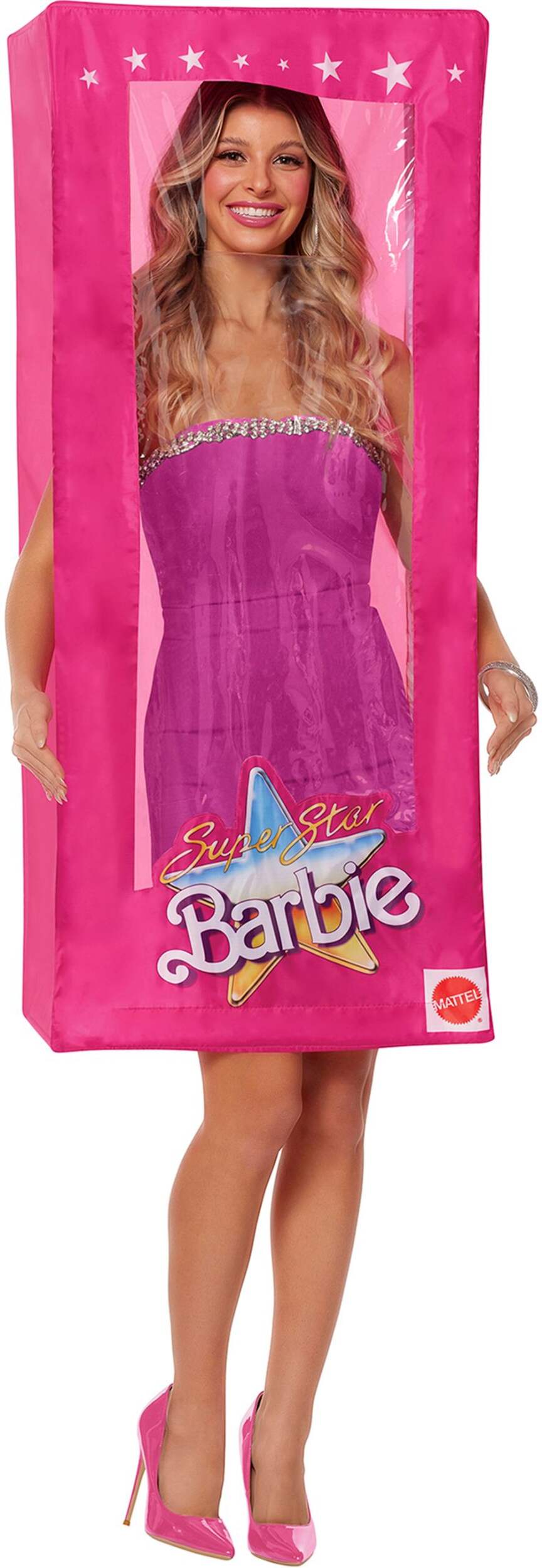 Women's Mattel Barbie Pink Box Halloween Costume, One Size Front_Angled_Right