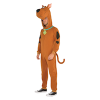 Adult Scooby Doo Dog Brown Jumpsuit Halloween Costume with Hood, More Options Available Front_Angled_Left
