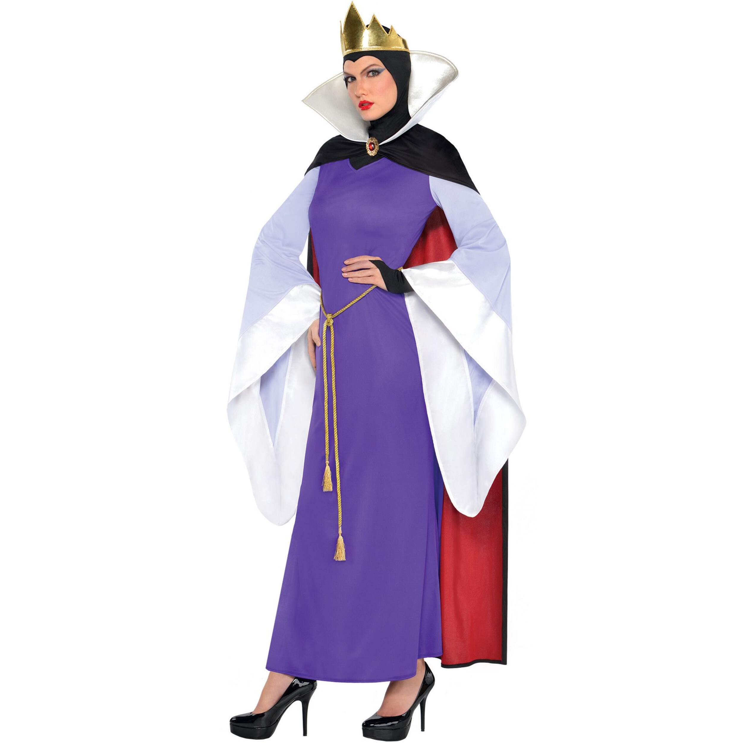Adult Disney Snow White Evil Queen Purple Dress  Halloween Costume with Crown, Standard, One Size Front_Angled_Left