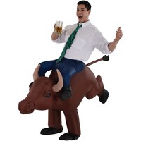 Adult Bull Rider White/Brown Inflatable Halloween Costume, Standard, One Size Front_Angled_Left