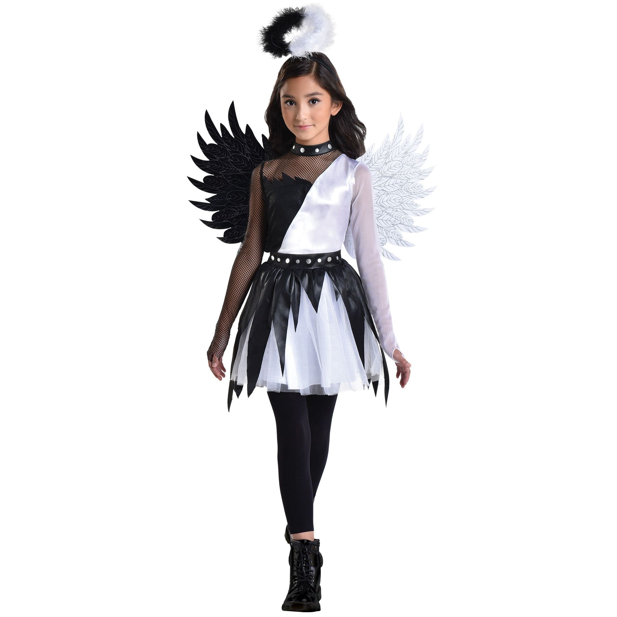 Child Twisted Angel White/Black Dress Halloween Costume with Wings ...
