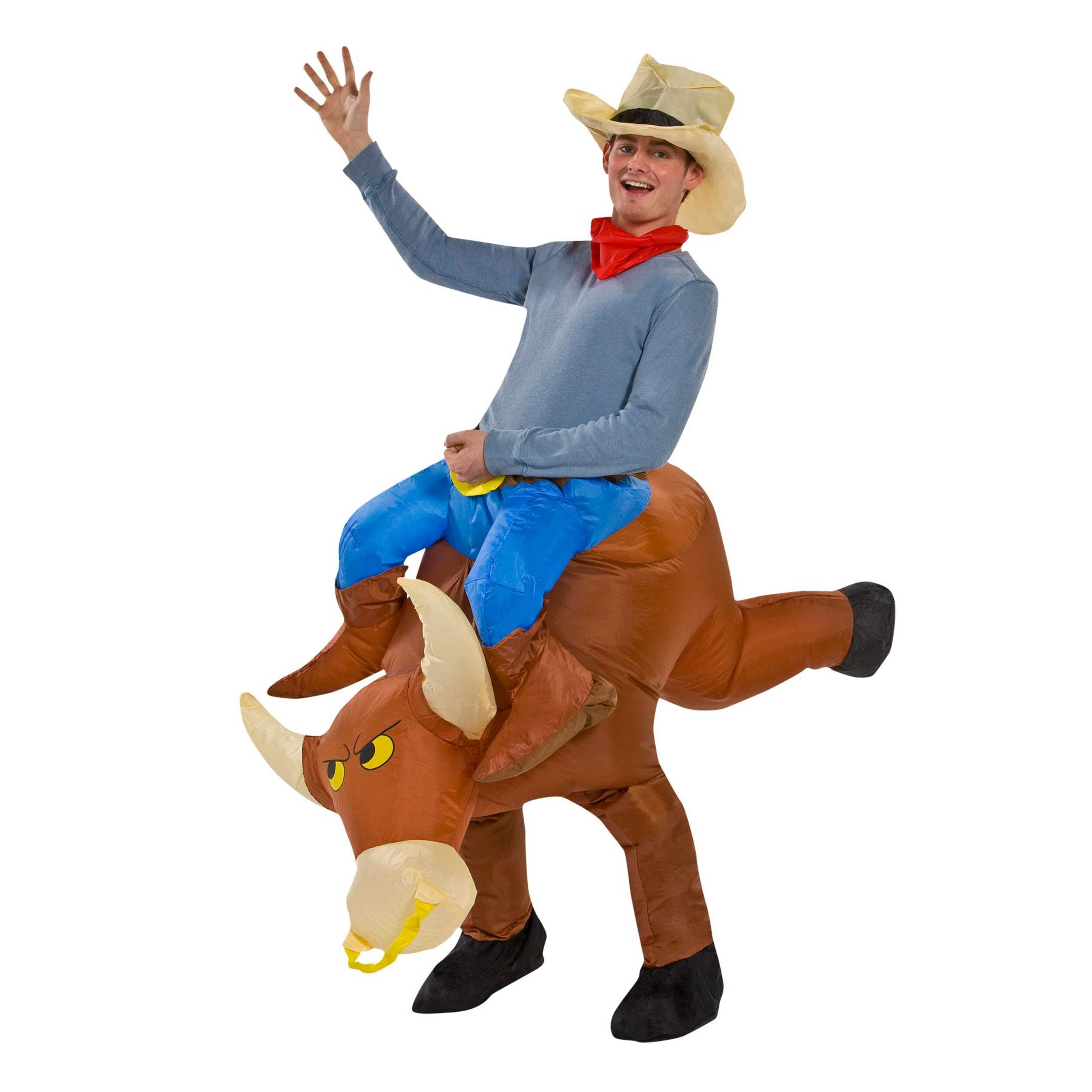 Inflatable Bull Rider with Cowboy Halloween Costume, Adult, Unisex, Standard Front_Angled_Left