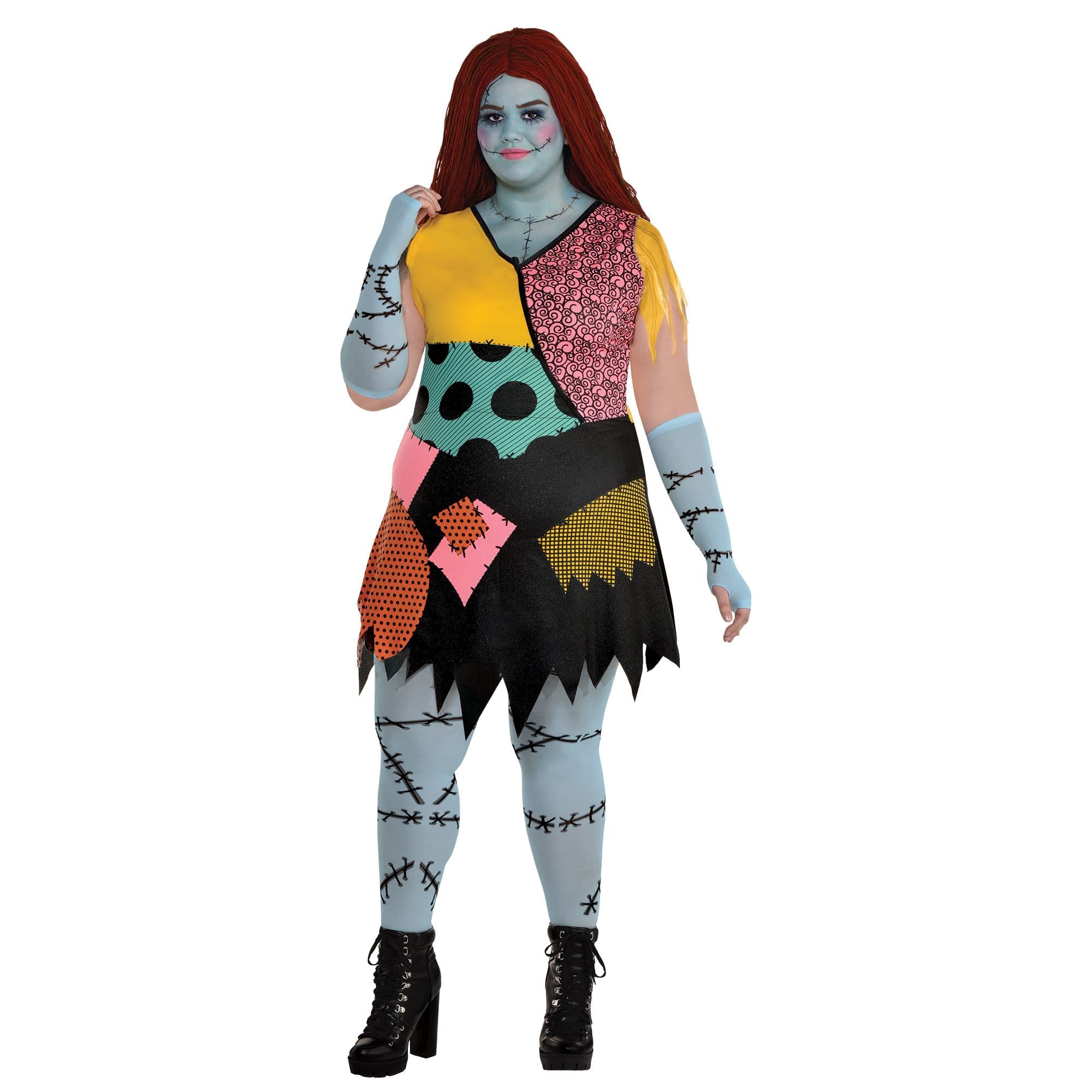 Women s Disney The Nightmare Before Christmas Sally Multi Coloured Dress with Headband Tights Socks Halloween Costume Assorted Sizes Party City