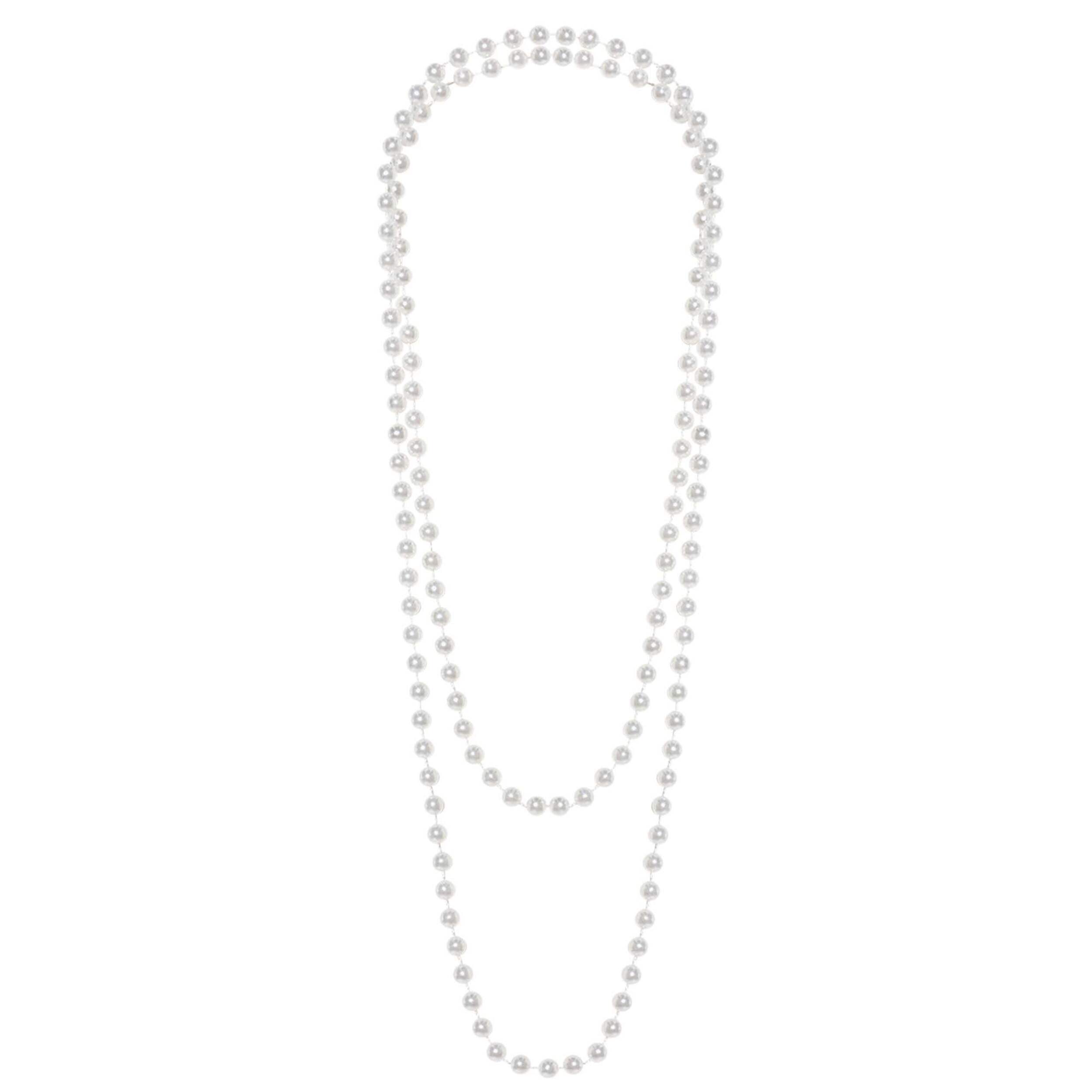 1920s Beaded Pearl Necklace Jewelry, White, 62-in, Wearable Costume Accessory for Halloween Front_Flat