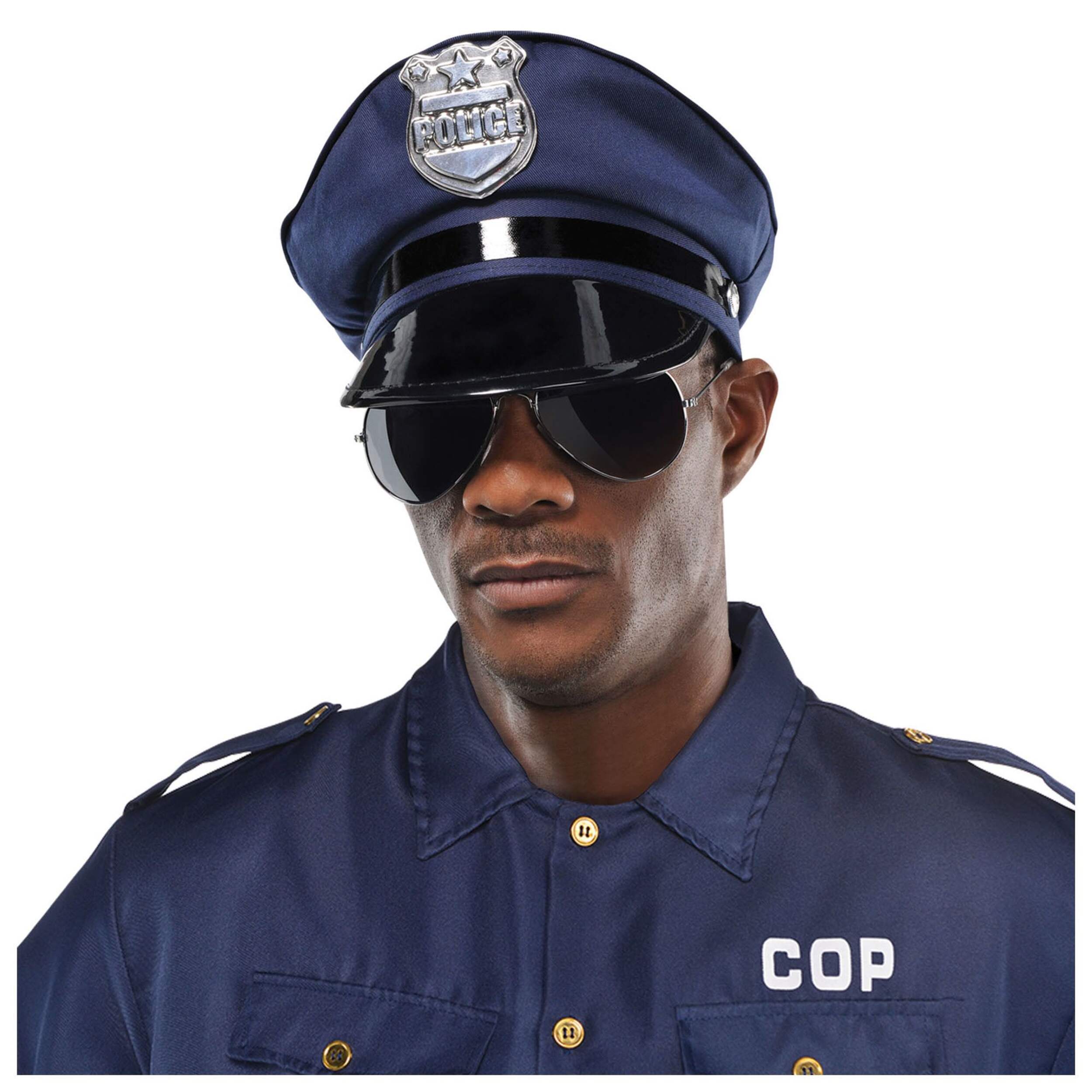 Police Classic Hat, Blue/Black, One Size, Wearable Costume Accessory for Halloween Front_Angled_Left