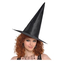 Chapeau pointu classique de sorcière, noir, taille unique, accessoire de costume à porter pour l'Halloween Front_Flat
