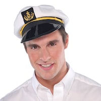 Nautical Boat Captain Hat, Black/White, One Size, Wearable Costume Accessory for Halloween
