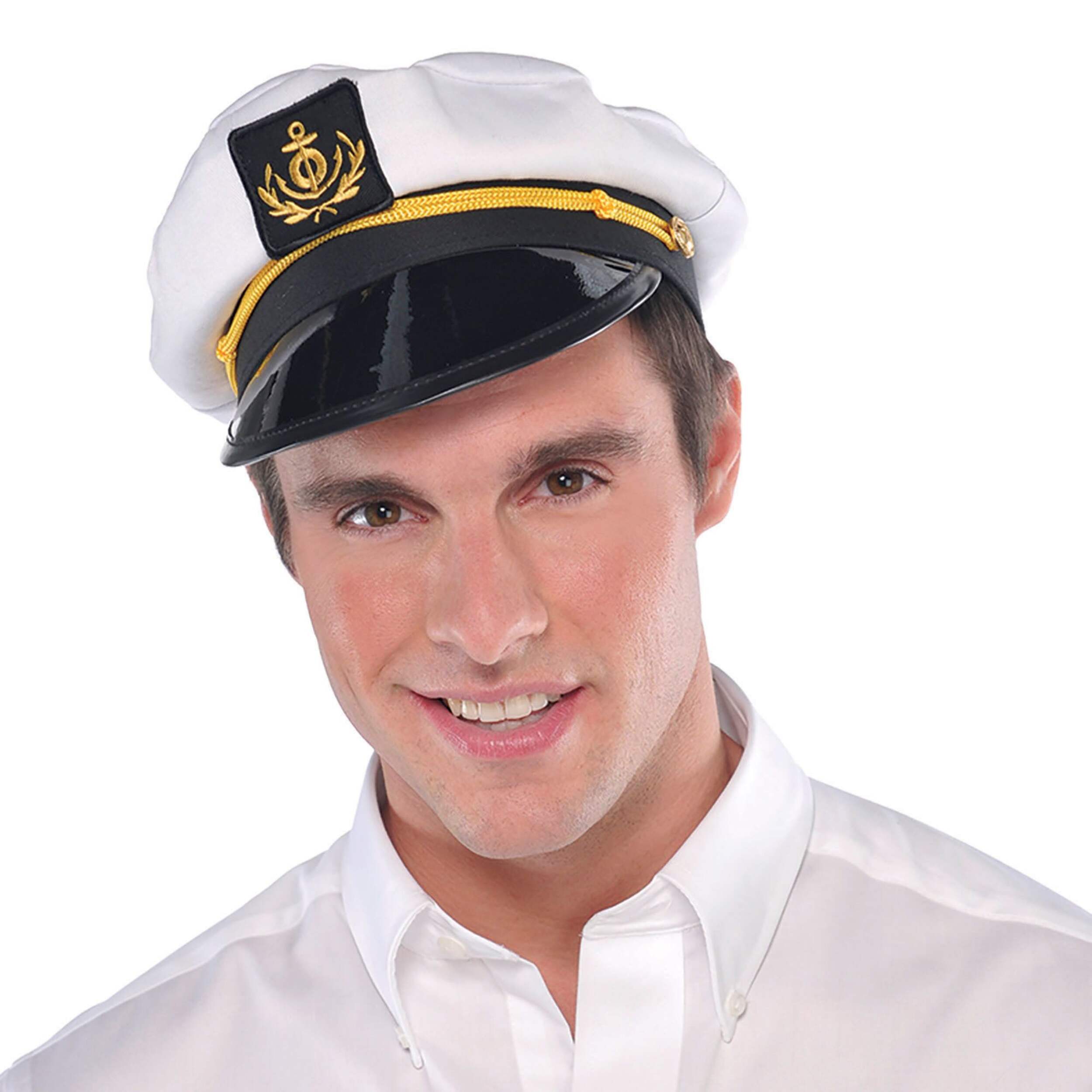 Nautical Boat Captain Hat, Black/White, One Size, Wearable Costume Accessory for Halloween Front_Angled_Left