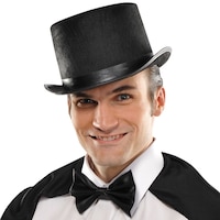 Magician Felt Top Hat Lined with Faux Leather, Black, One Size, Wearable Costume Accessory for Halloween Front_Angled_Left