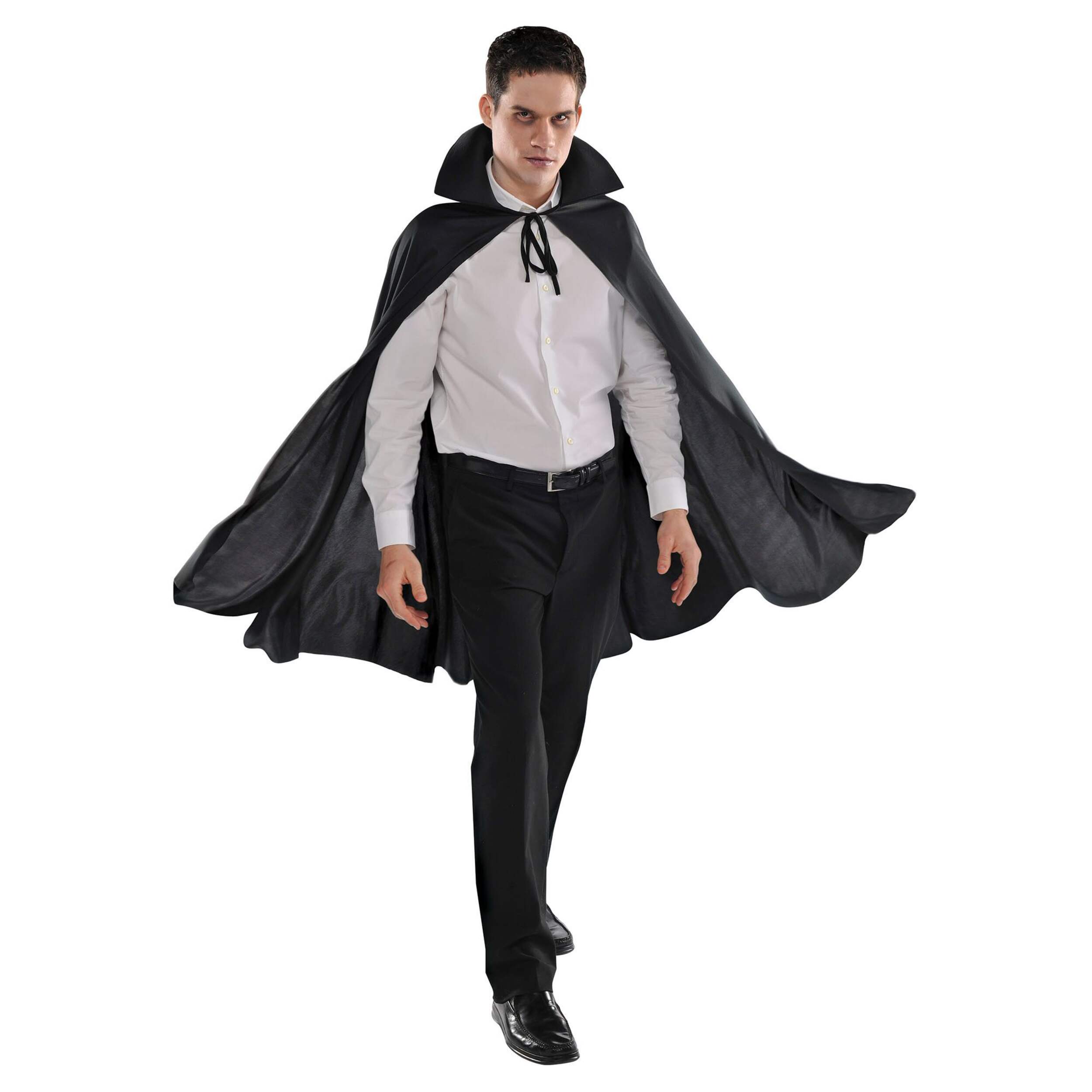 Adult Vampire Cape with Hood, Black, One Size, Wearable Costume Accessory for Halloween Front_Flat