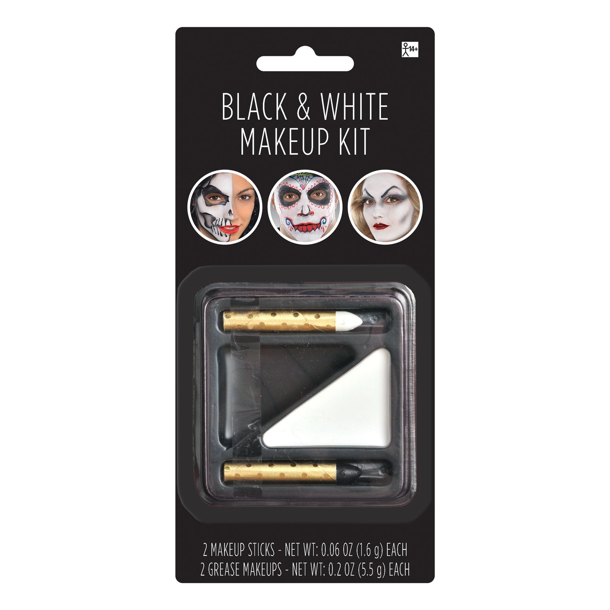 Face Makeup Crayon Stick & Cream, Black/White, One Size, Costume Accessory  for Halloween