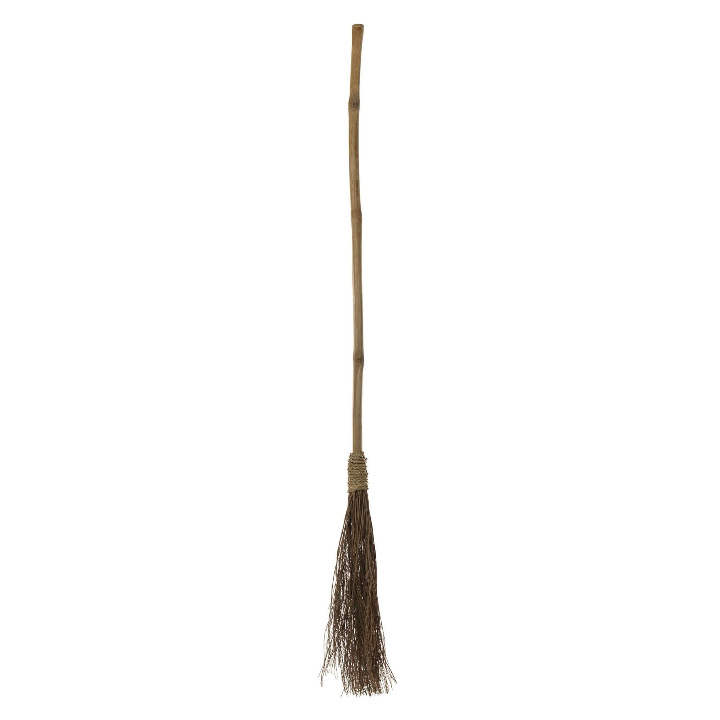 Balai de sorcière de Quidditch en bambou rustique, brun, 44 po, accessoire de costume prêt-à-porter pour l'Halloween Front_Flat