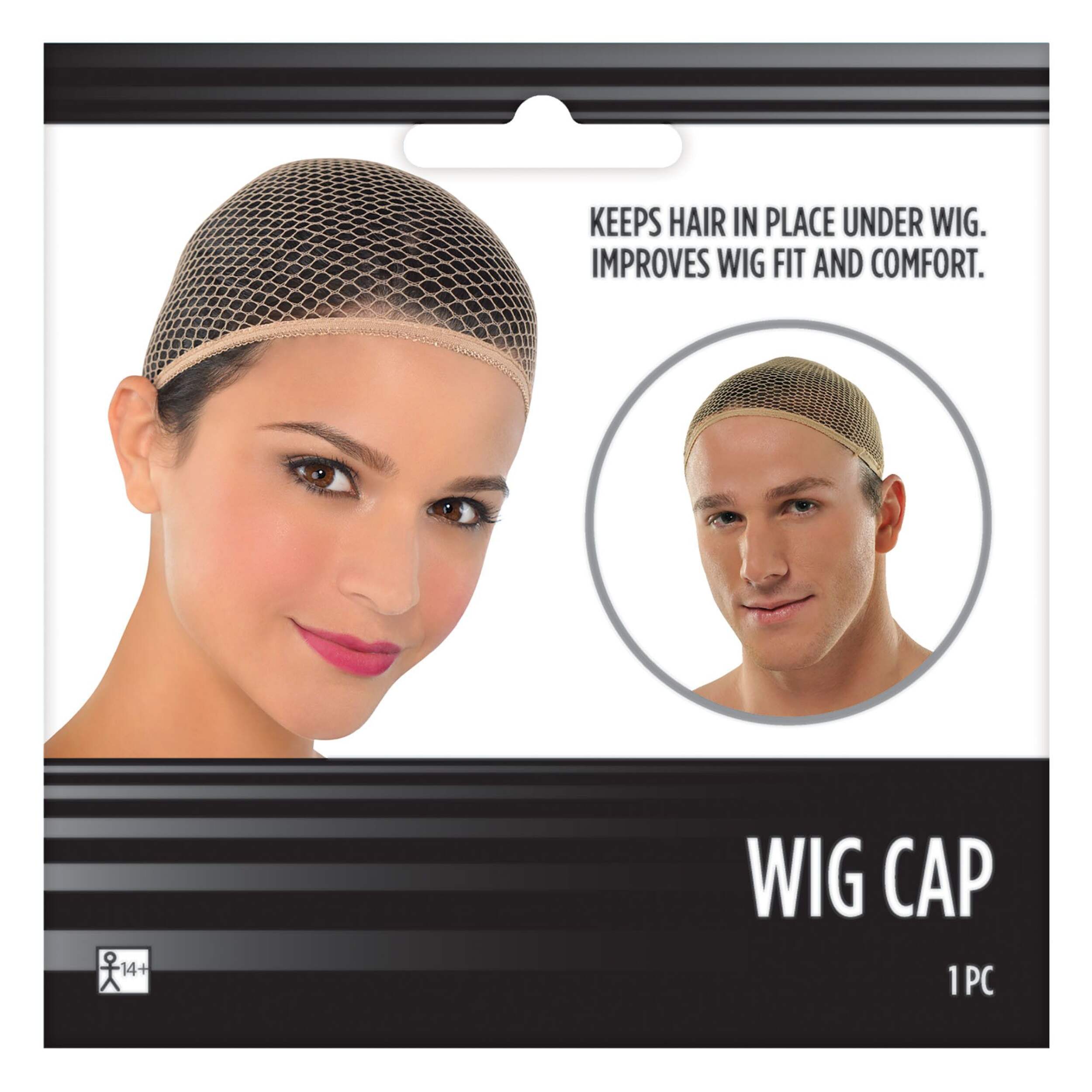 Breathable & Snug Fitted Wig Cap, Beige, One Size, Wearable Costume Accessory for Halloween Front_Flat
