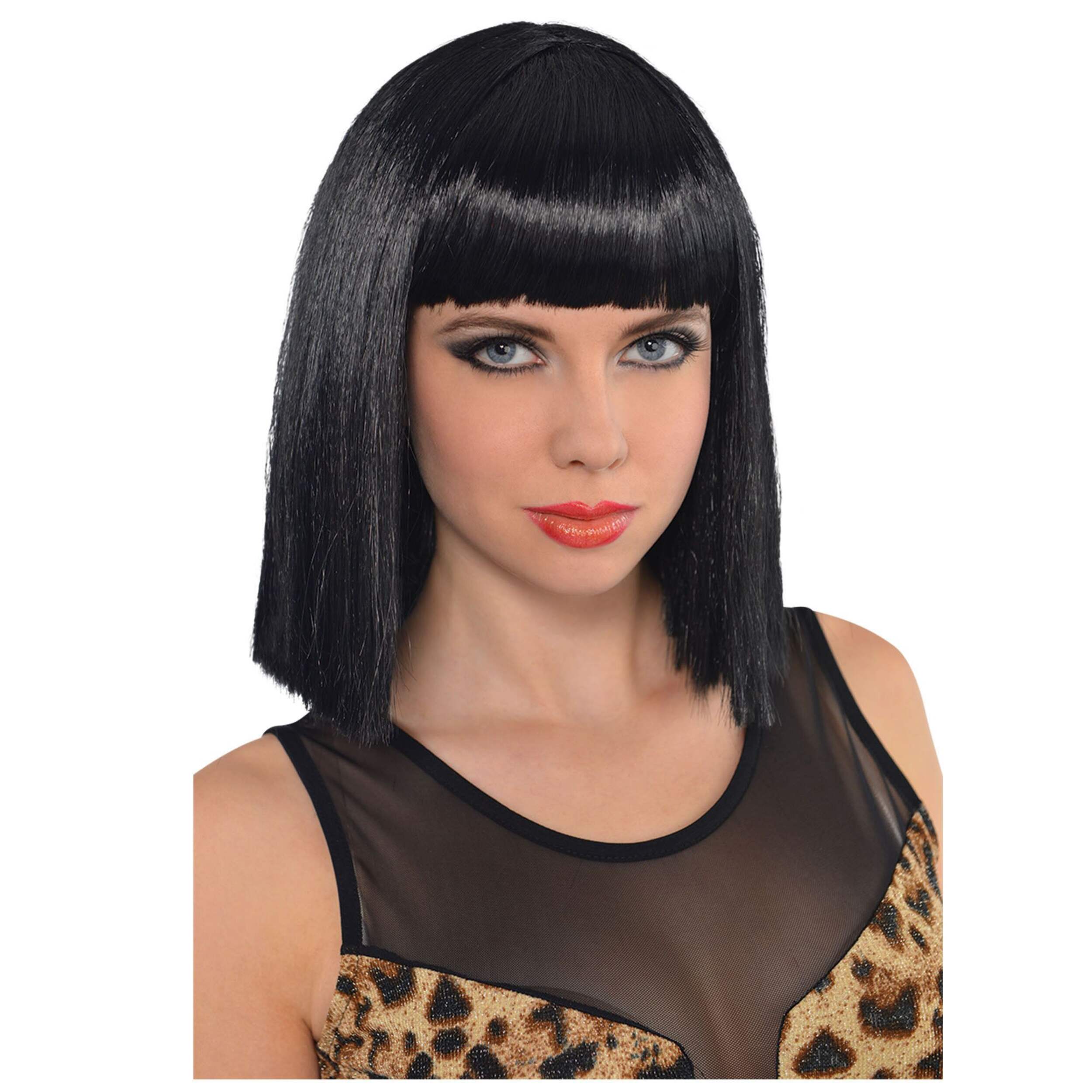 Blunt Straight Bob Hair Wig, Black, One Size, Wearable Costume Accessory for Halloween Front_Angled_Right