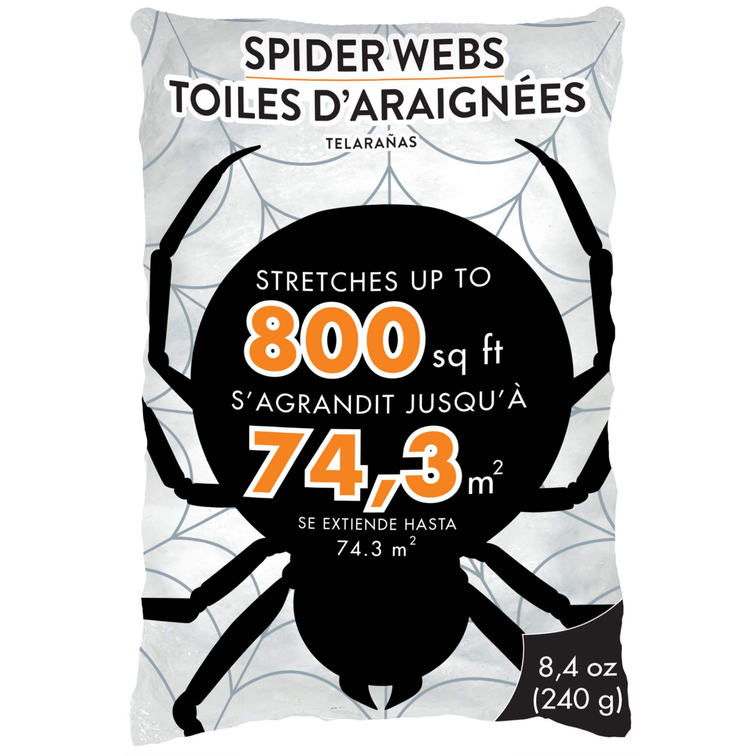 Toile d'araignée extensible, blanc, 8,4 oz, décoration intérieure/extérieure pour l'Halloween Front_Flat
