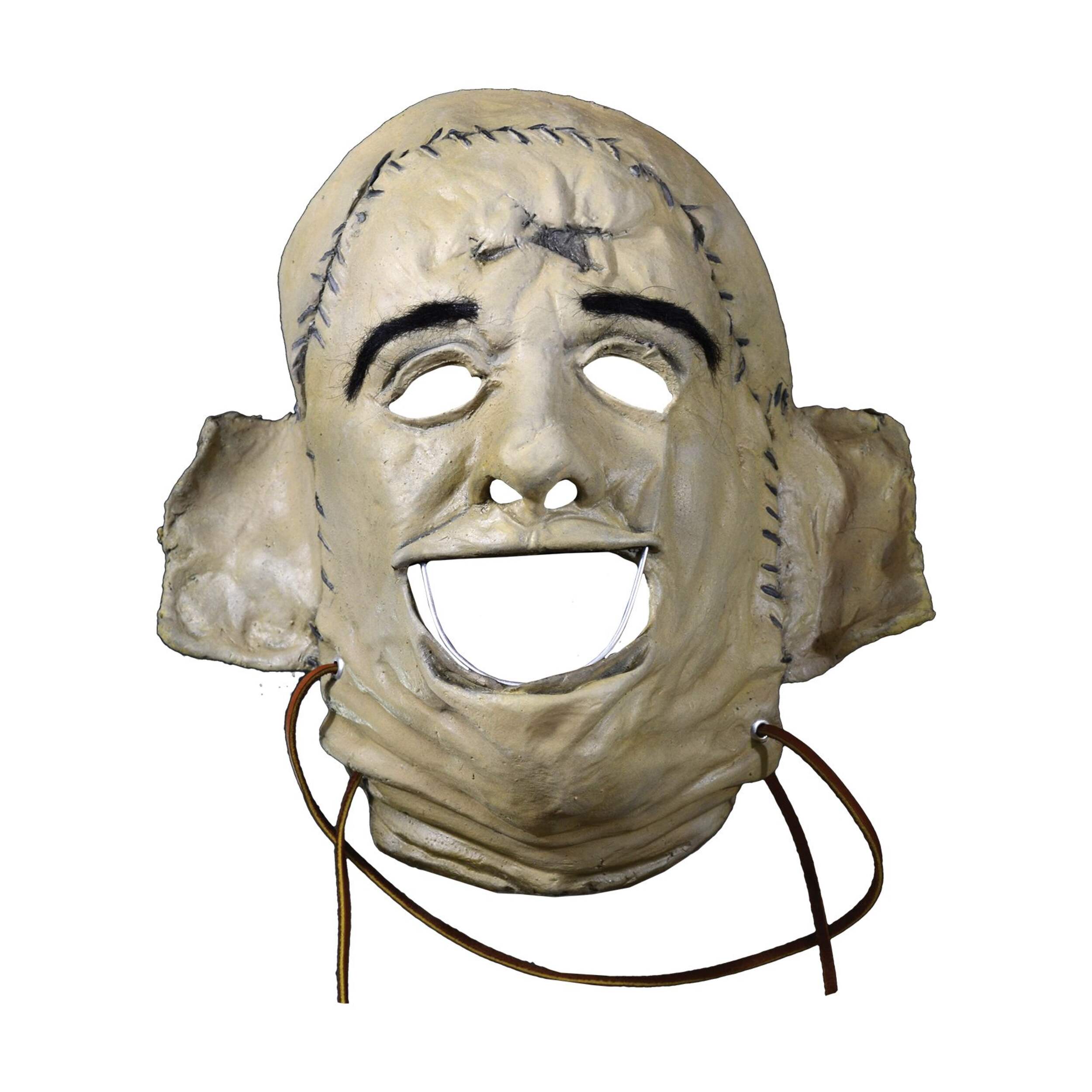 Texas Chainsaw Massacre Leather Face Killing Face Mask, Beige, One Size, Wearable Costume Accessory for Halloween Front_Flat