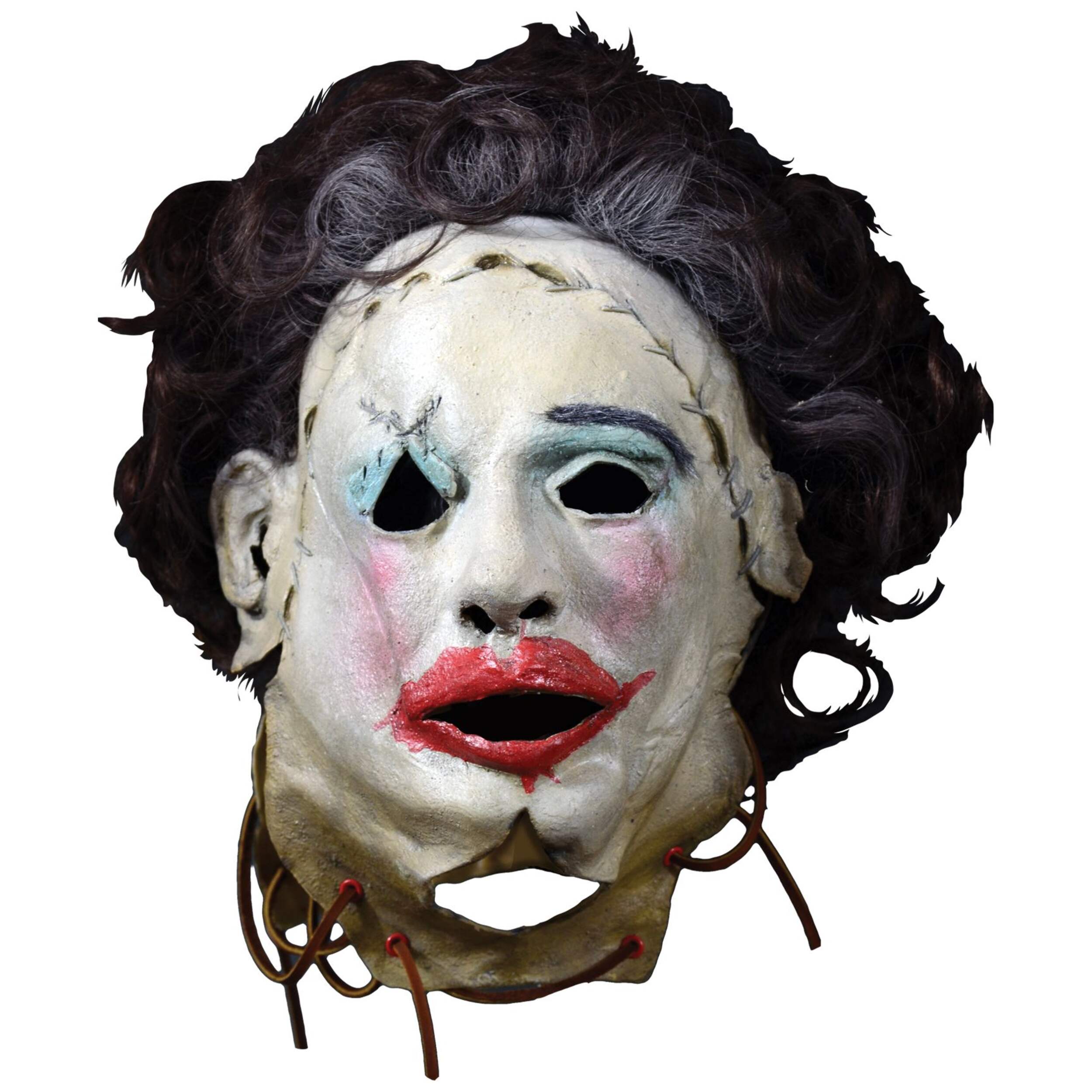 Texas Chainsaw Massacre Leather Face Pretty Woman Mask with Hair, Black/White, One Size, Wearable Costume Accessory for Halloween Front_Flat
