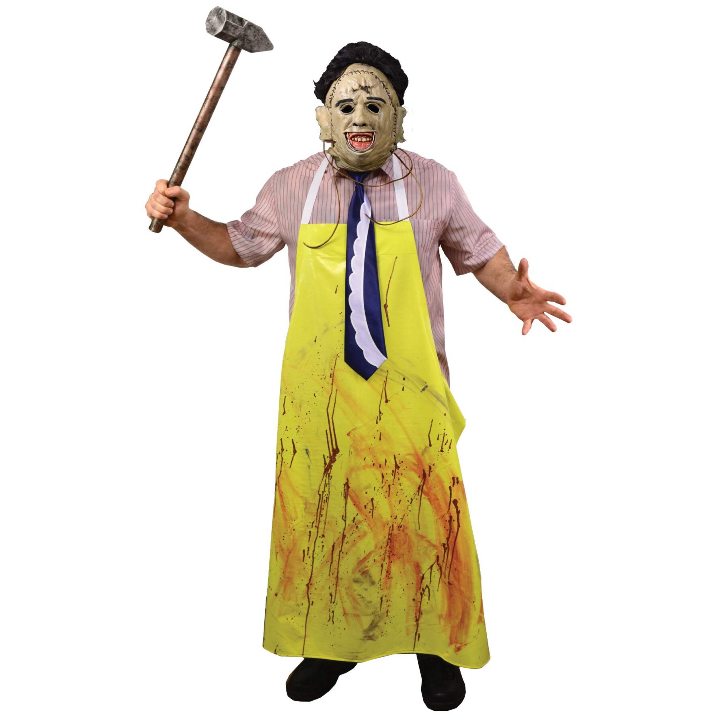 Adult Texas Chainsaw Massacre Leather Face Long Bloody Apron, Yellow, One Size, Wearable Costume Accessory for Halloween Front_Flat