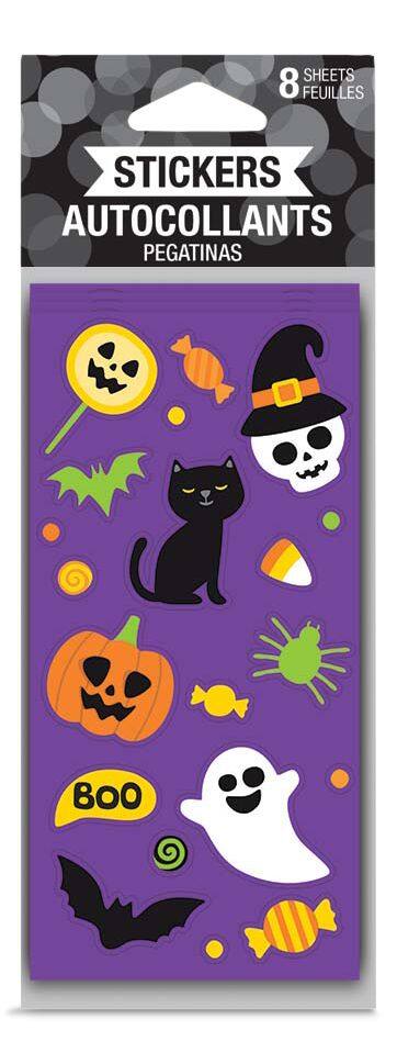 Skull/Pumpkin/Cat/Ghost Assorted Sticker Sheets, Multi-Coloured, 3-in,  8-pk, for Halloween