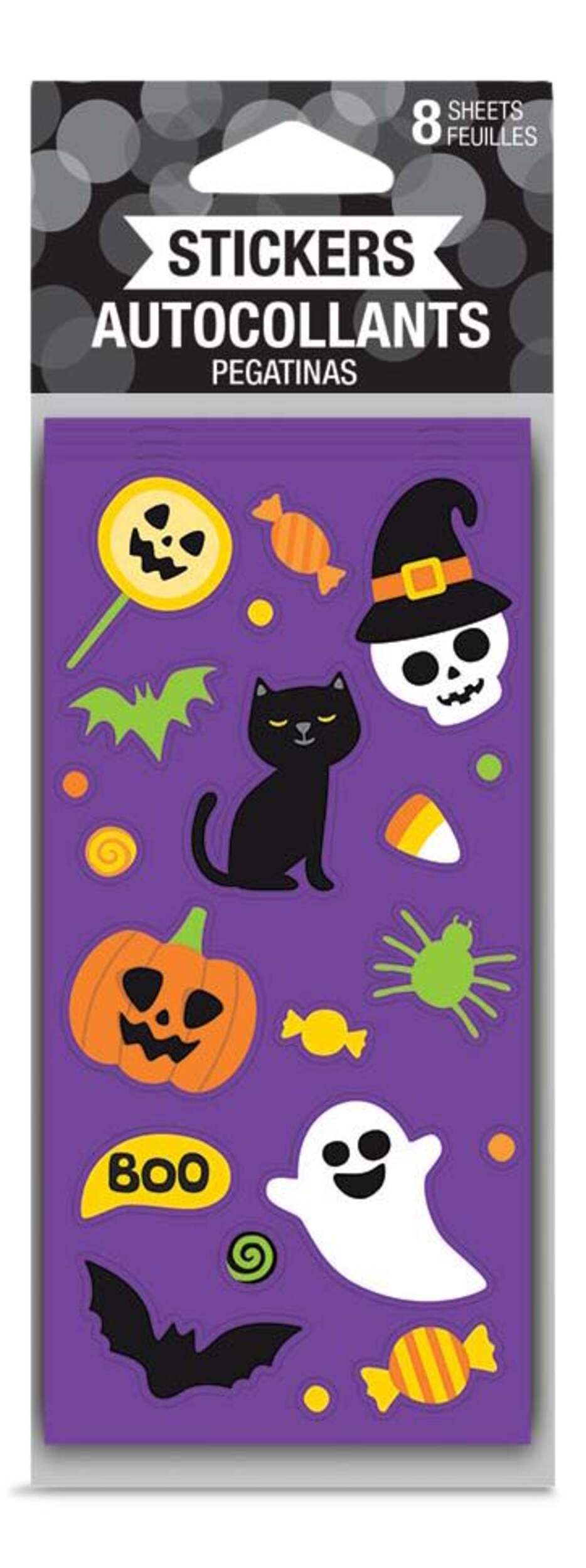 Halloween Stickers, Multi-Coloured, 8 Sheets, 100-pk, for Halloween Front_Flat