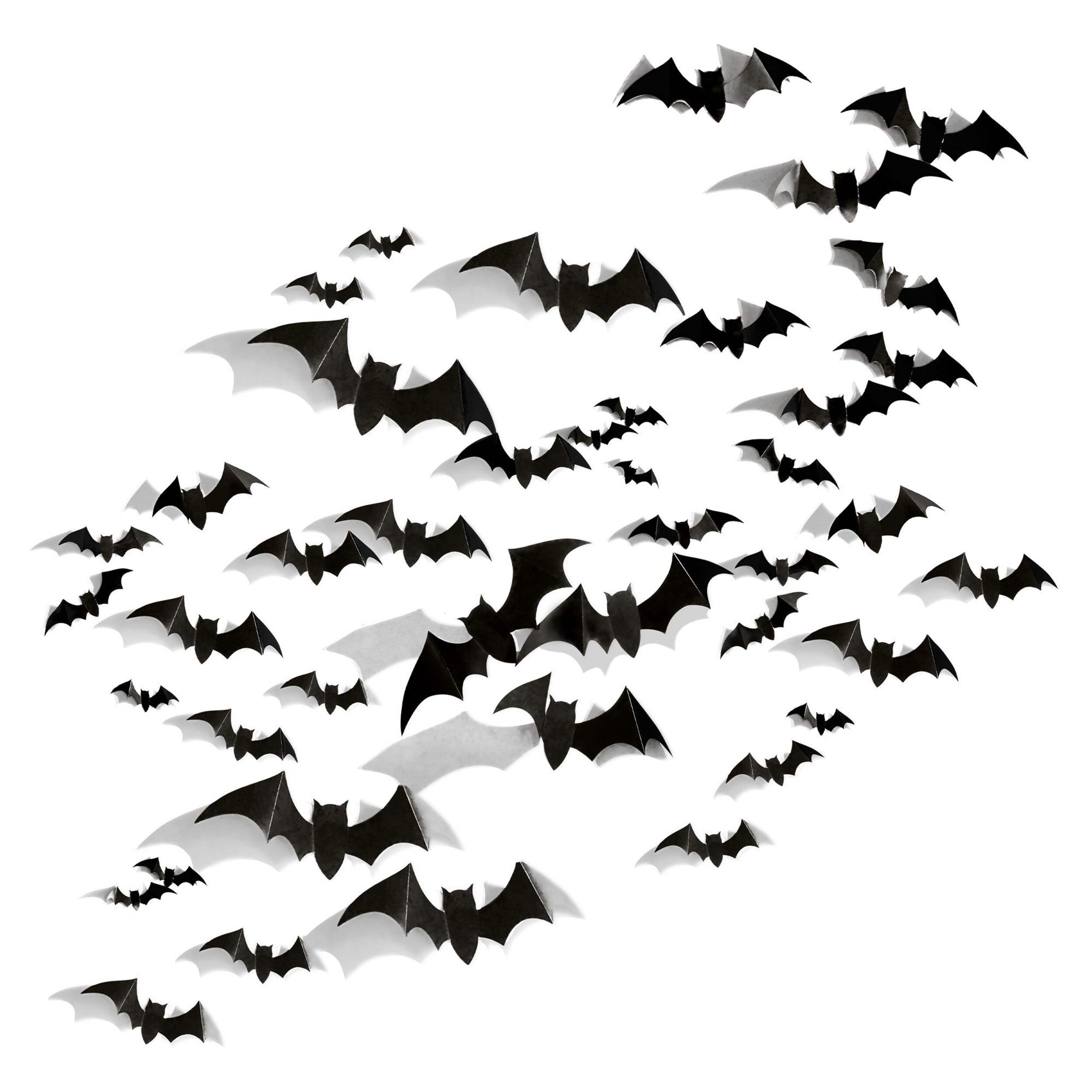 Bat Paper Cutouts, Black, 14.5-in, 50-pk, Indoor Decoration for Halloween Front_Flat