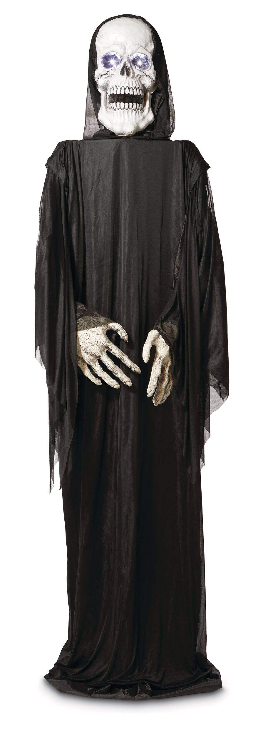 Grim Reaper Animated LED Light-Up Character, Black, 12-ft, Sound & Light Activated Indoor/Outdoor Decoration for Halloween Front_Flat