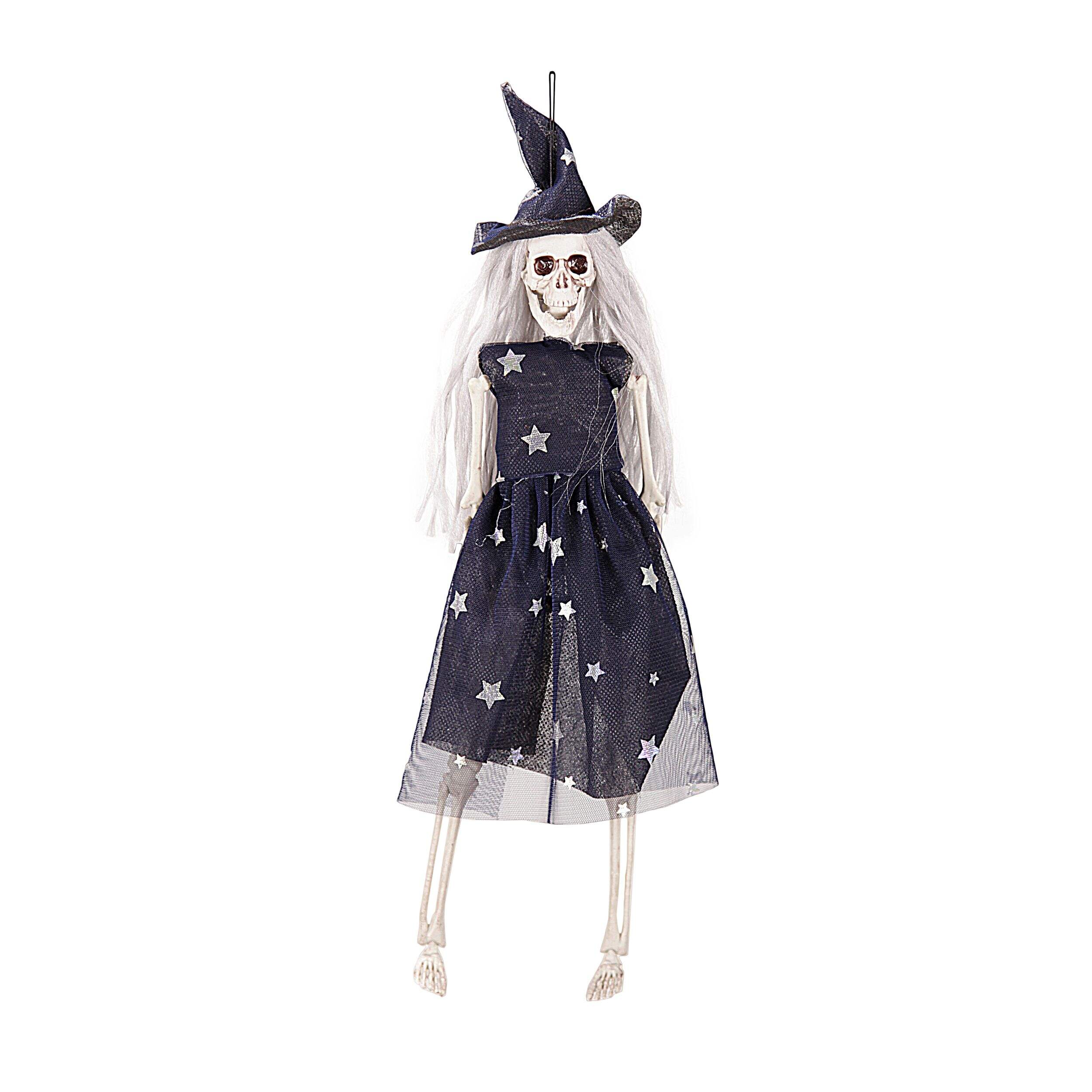 Skeleton Witch Glow-In-The-Dark Hanging Prop, Black/White, 16-in, Indoor/Outdoor Decoration for Halloween Front_Flat