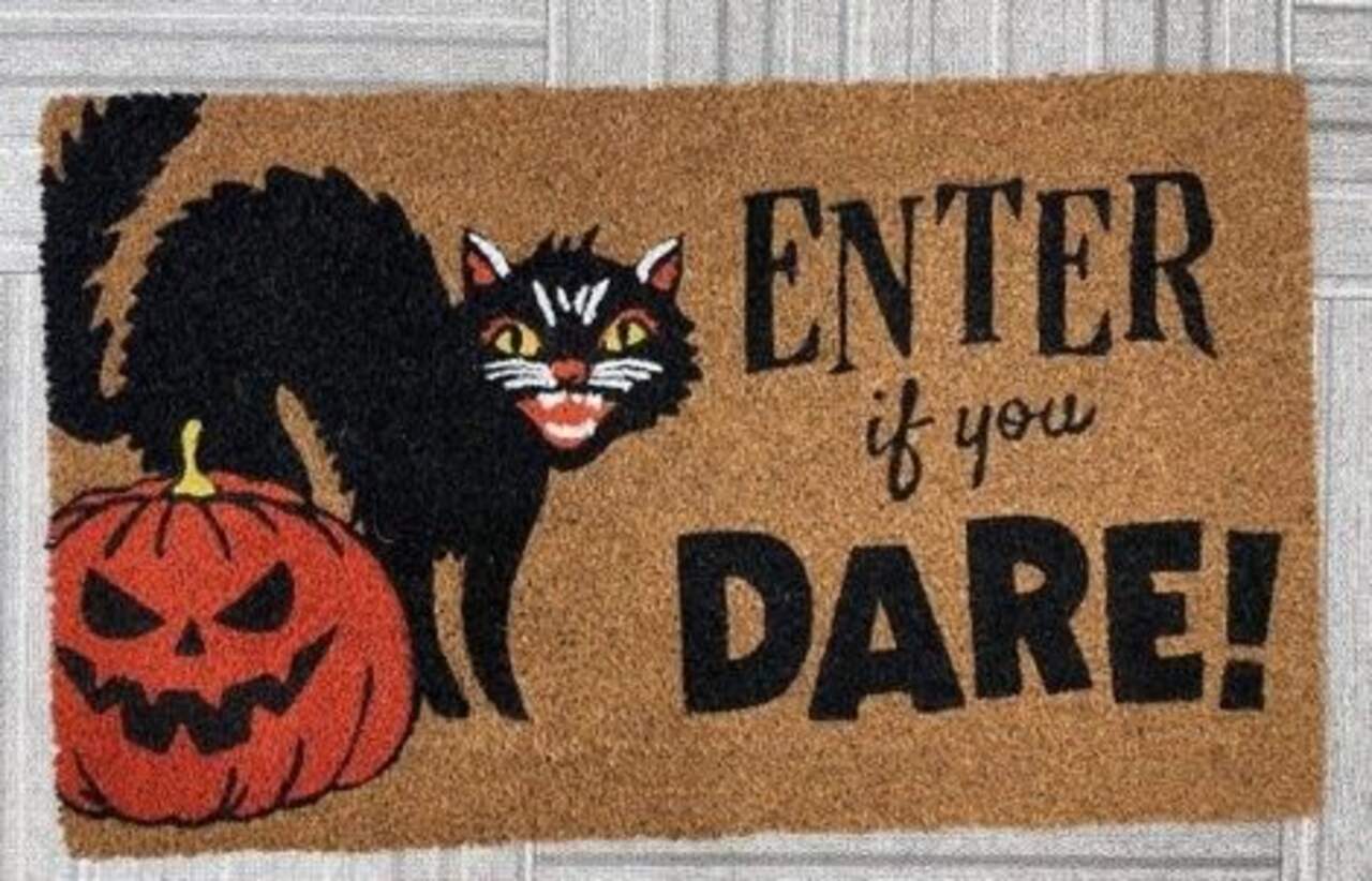 Enter If You Dare Cat and Jack-O'-Lantern Doormat, Brown/Black, 29.5-in,  Indoor/Outdoor Decoration for Halloween