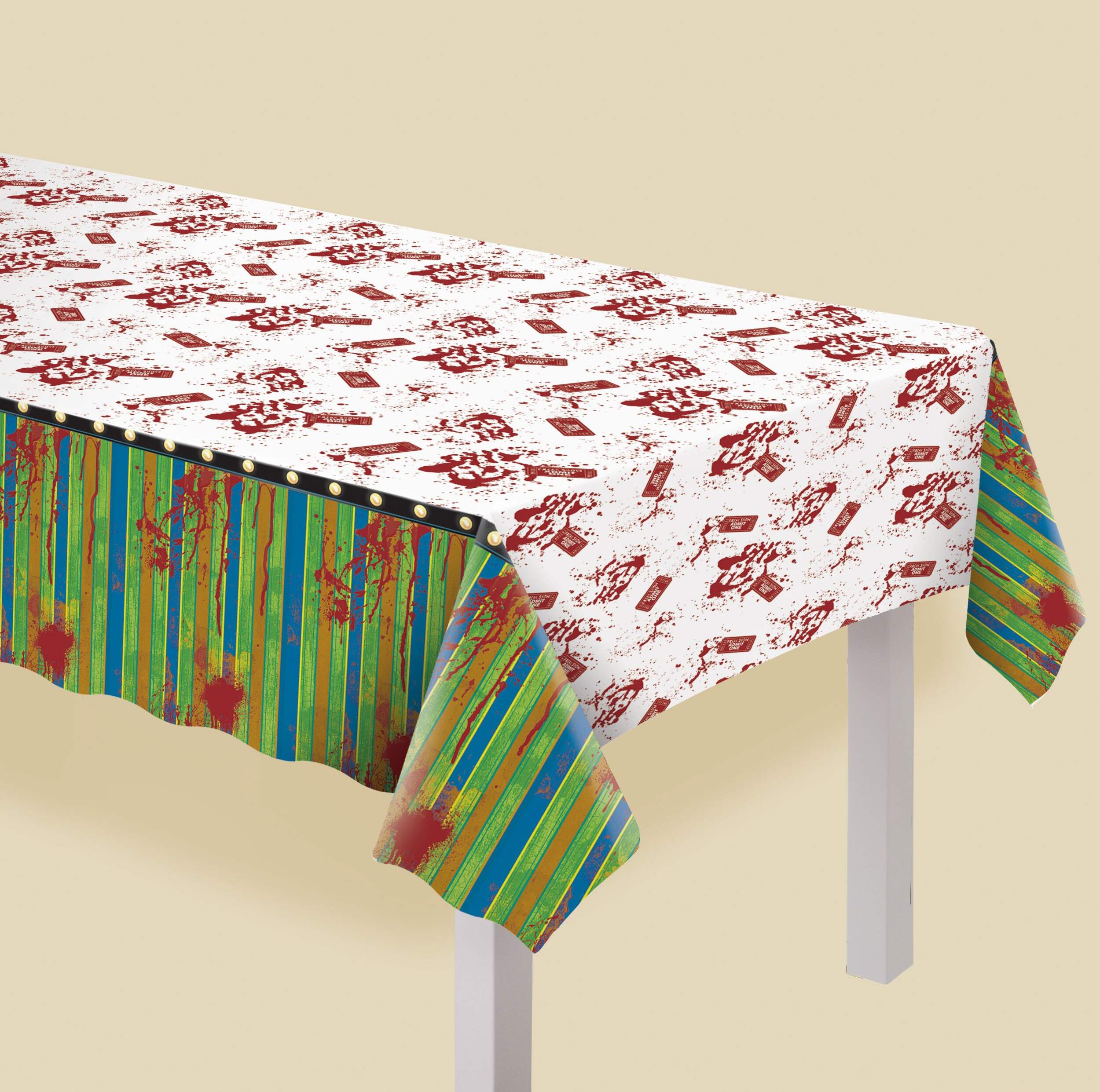 Creepy Carnival Rectangle Plastic Reusable Table Cover, Multi-Coloured, Blacklight, 52-in x 90-in, for Halloween CloseUp