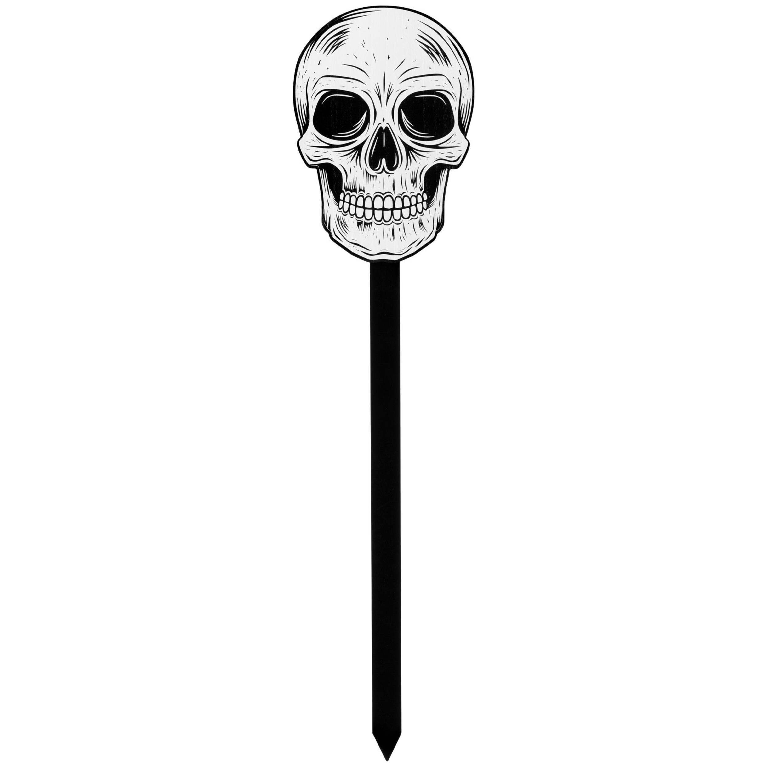 Skull Yard Stake, White, 34-in, Outdoor Decoration for Halloween Front_Flat