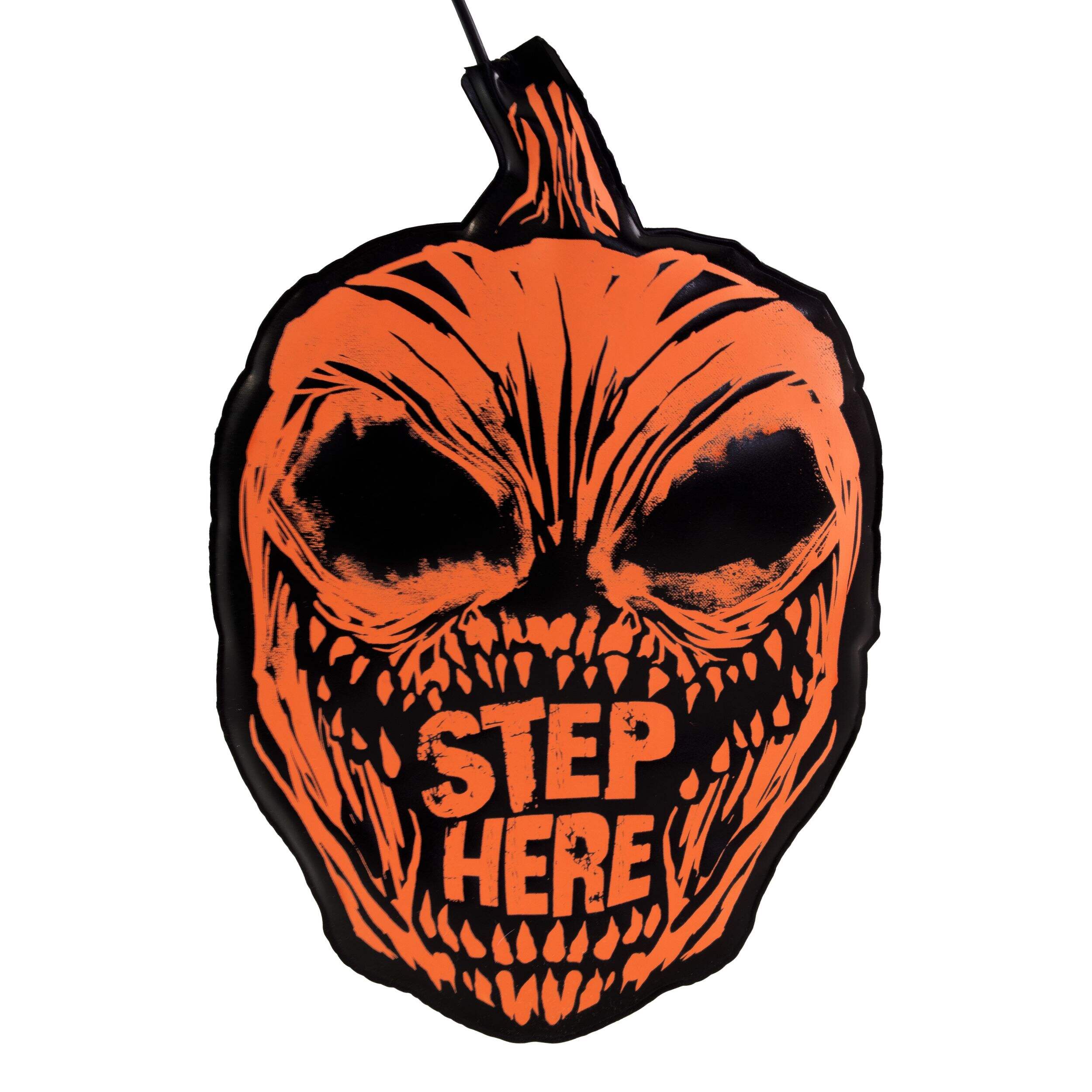"Step Here" Jack-O'-Lantern Animated Foot Pad, Black/Orange, 8.2-in, Sound Activated Indoor/Outdoor Decoration for Halloween Front_Flat