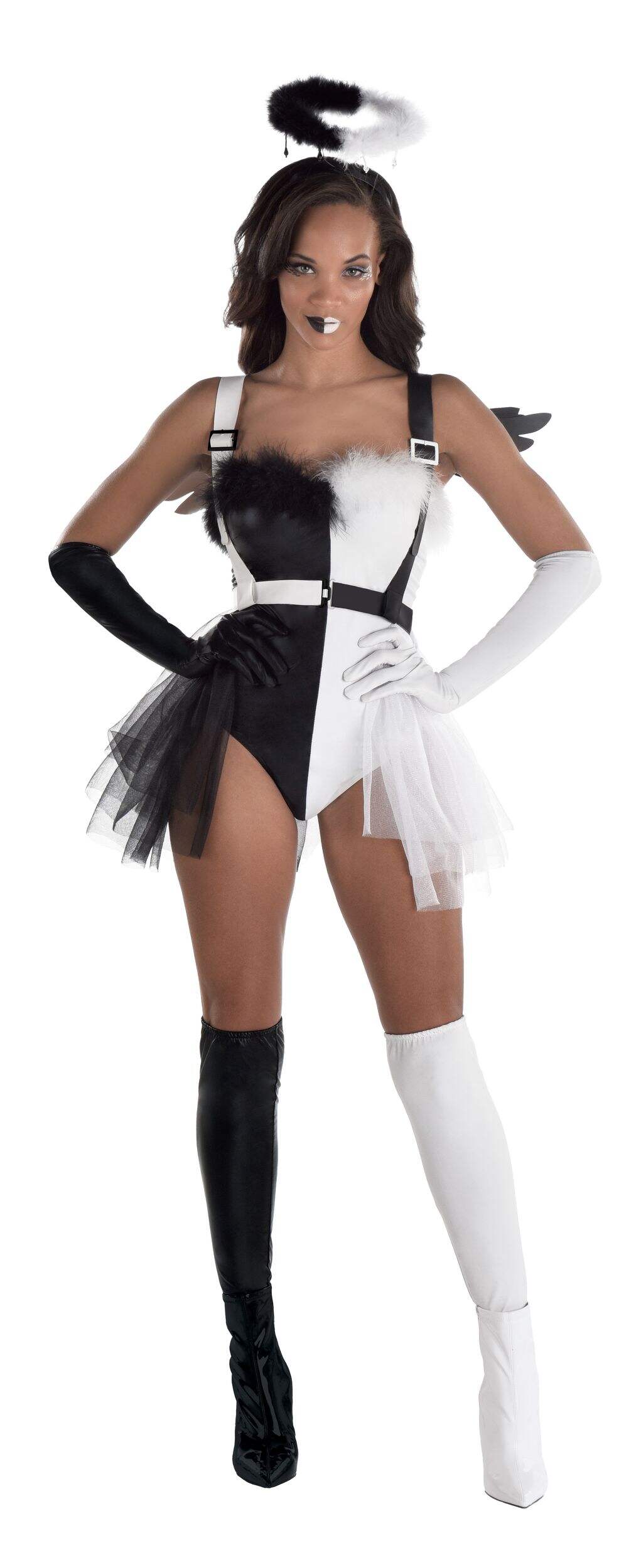 Angel Bustle Harness with Wings, Black/White, One Size, Wearable Costume Accessory for Halloween Front_Flat